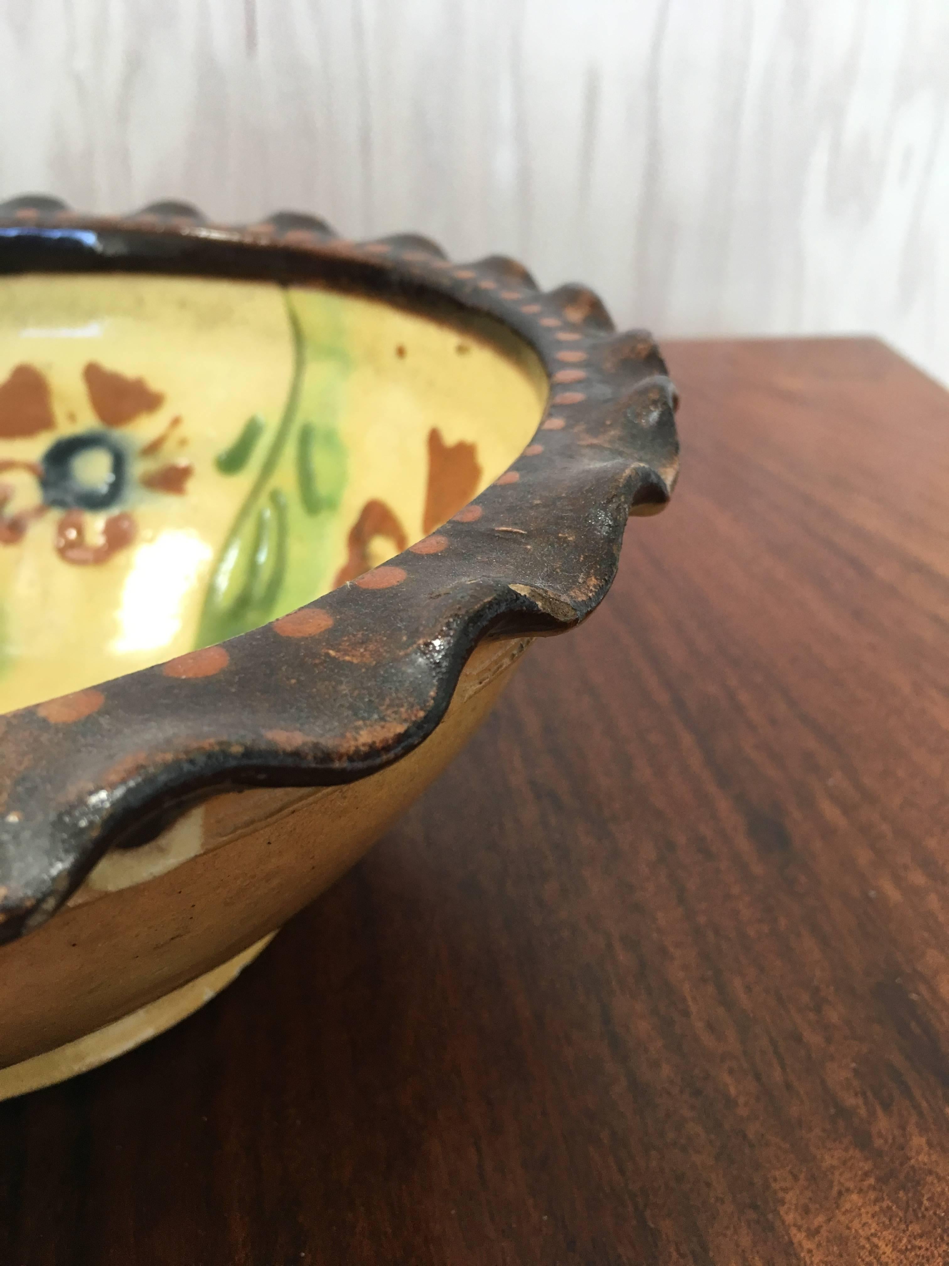 19th Century French Jaspe Bowl Hand-Painted with Floral Motive In Good Condition For Sale In Denton, TX