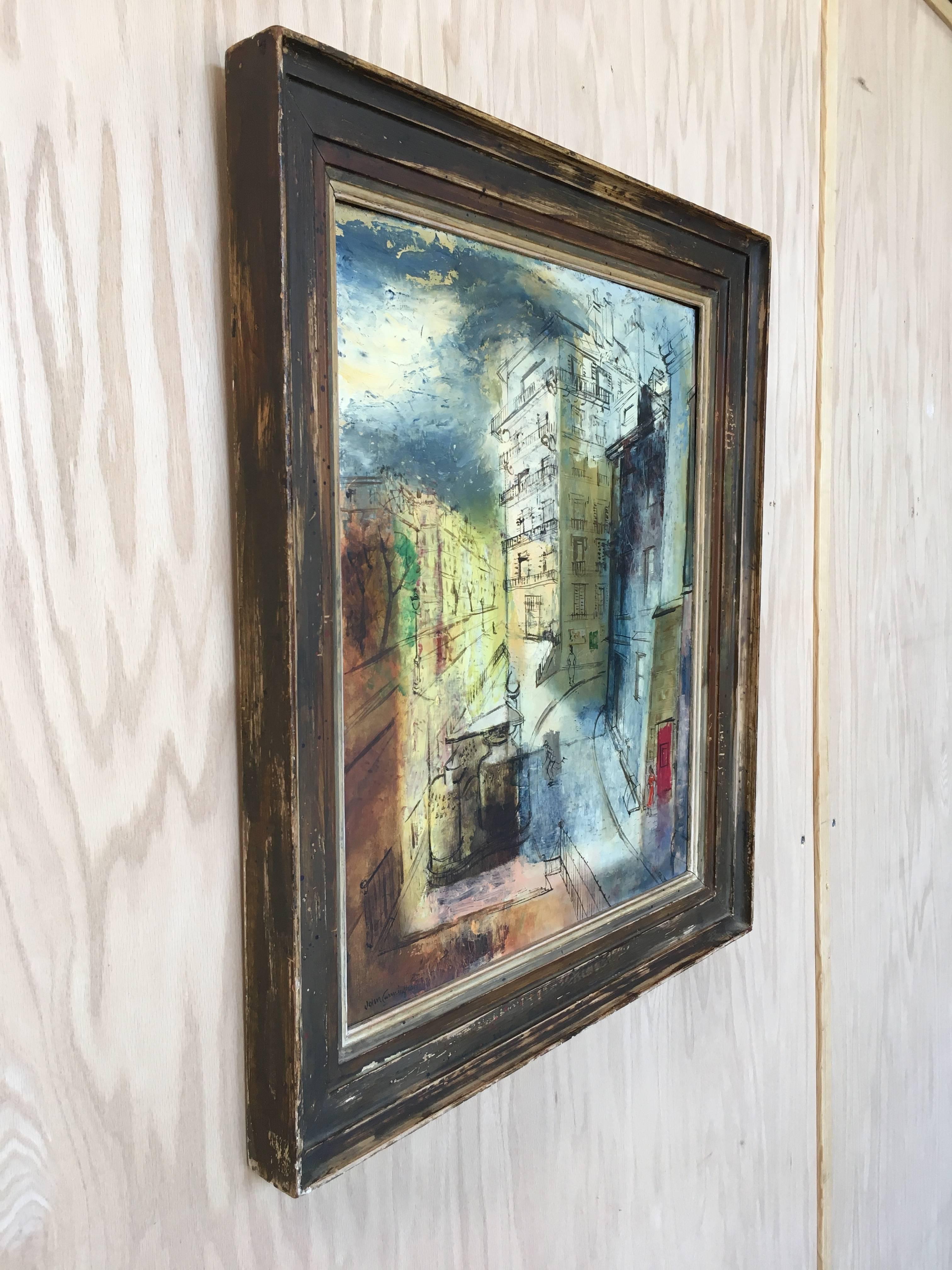 Modernist Parisian Street Scene Painting In Good Condition For Sale In Denton, TX