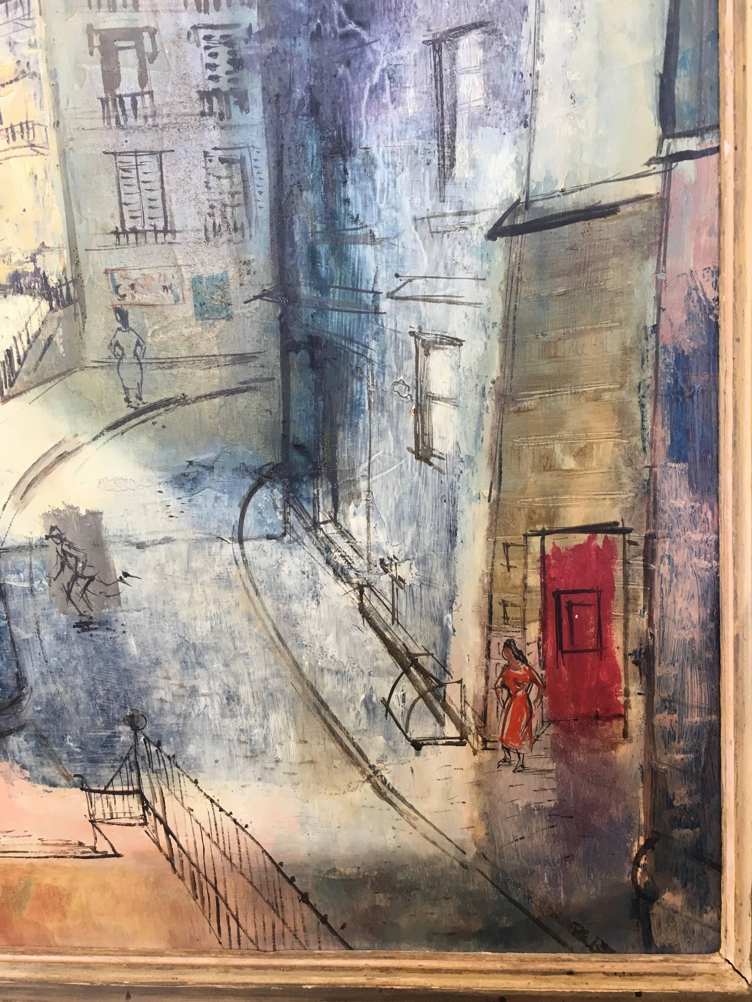 Modernist Parisian Street Scene Painting In Good Condition For Sale In Denton, TX