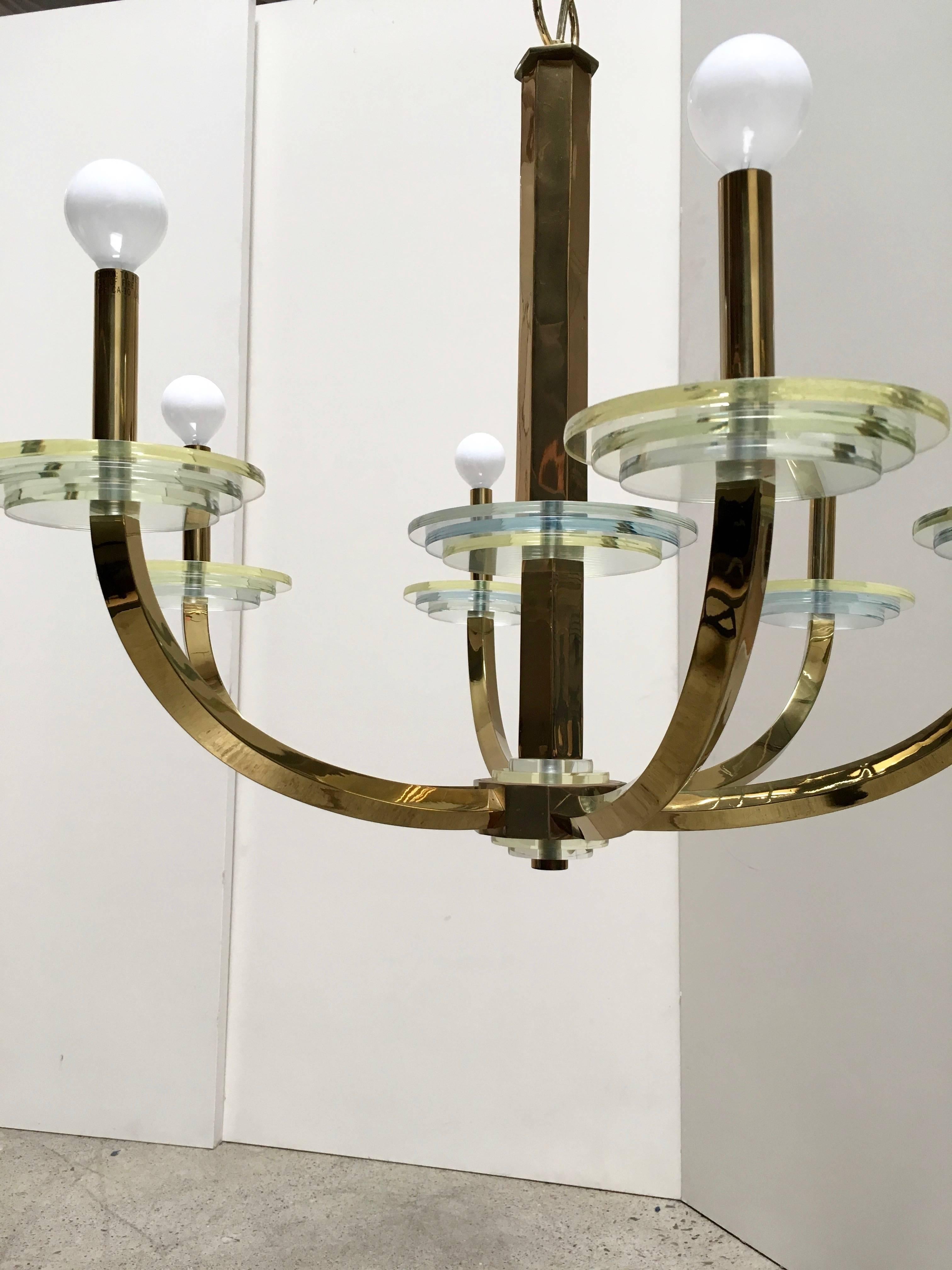 20th Century Brass and Lucite Chandelier 5