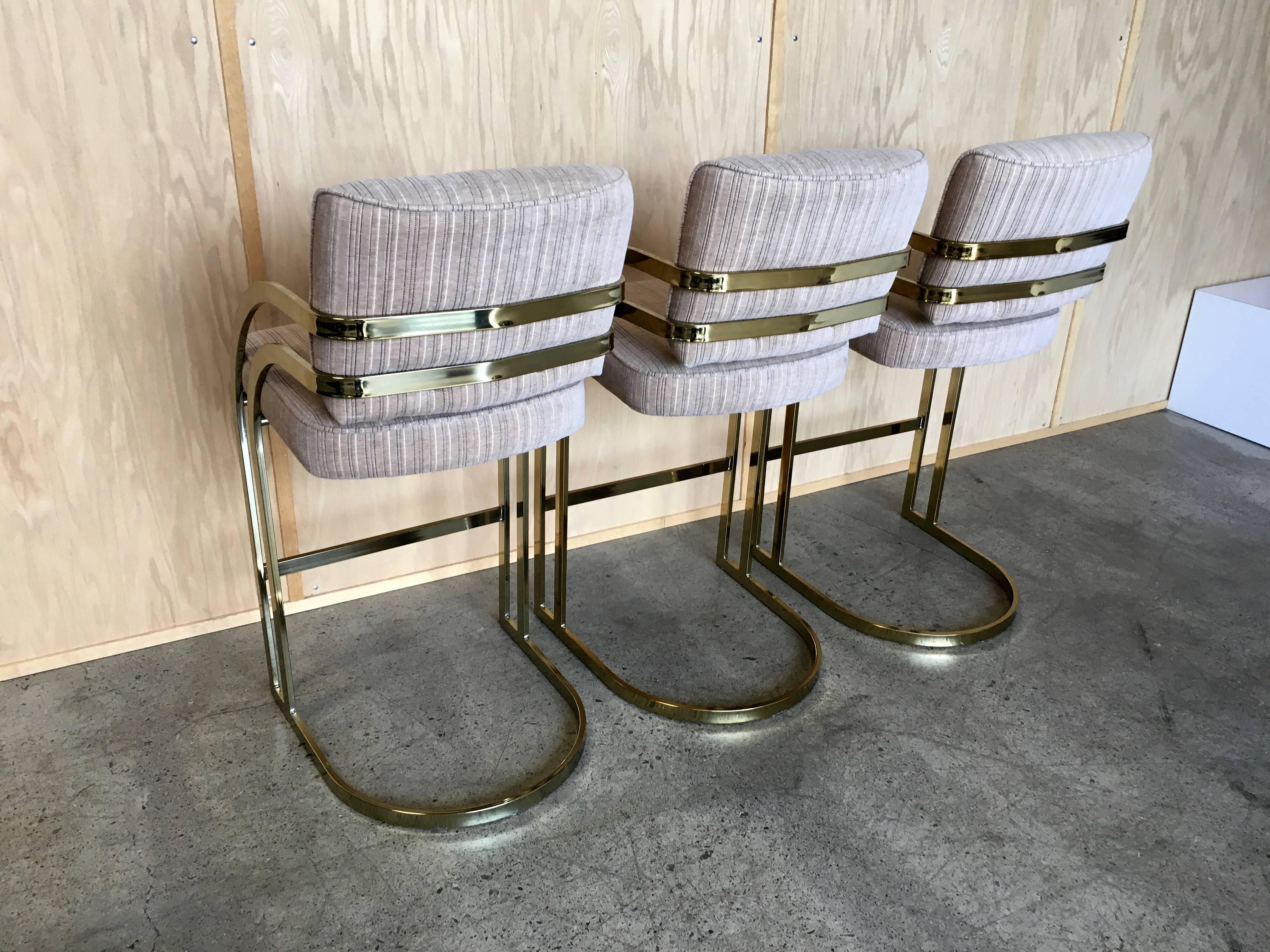 Set of Three Brass Cantilever Bar Stools 2