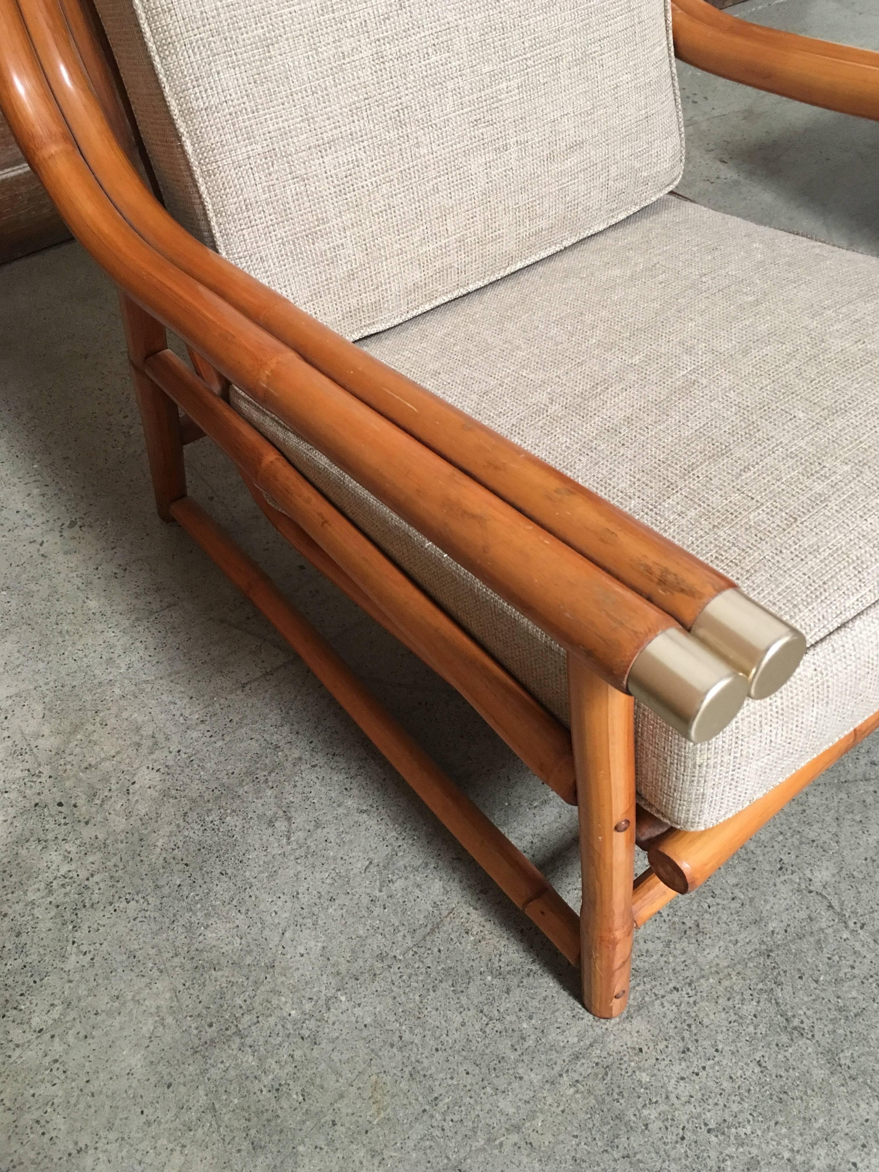 Mid-Century Modern Rattan Lounge Chair and Ottoman In Good Condition In Denton, TX