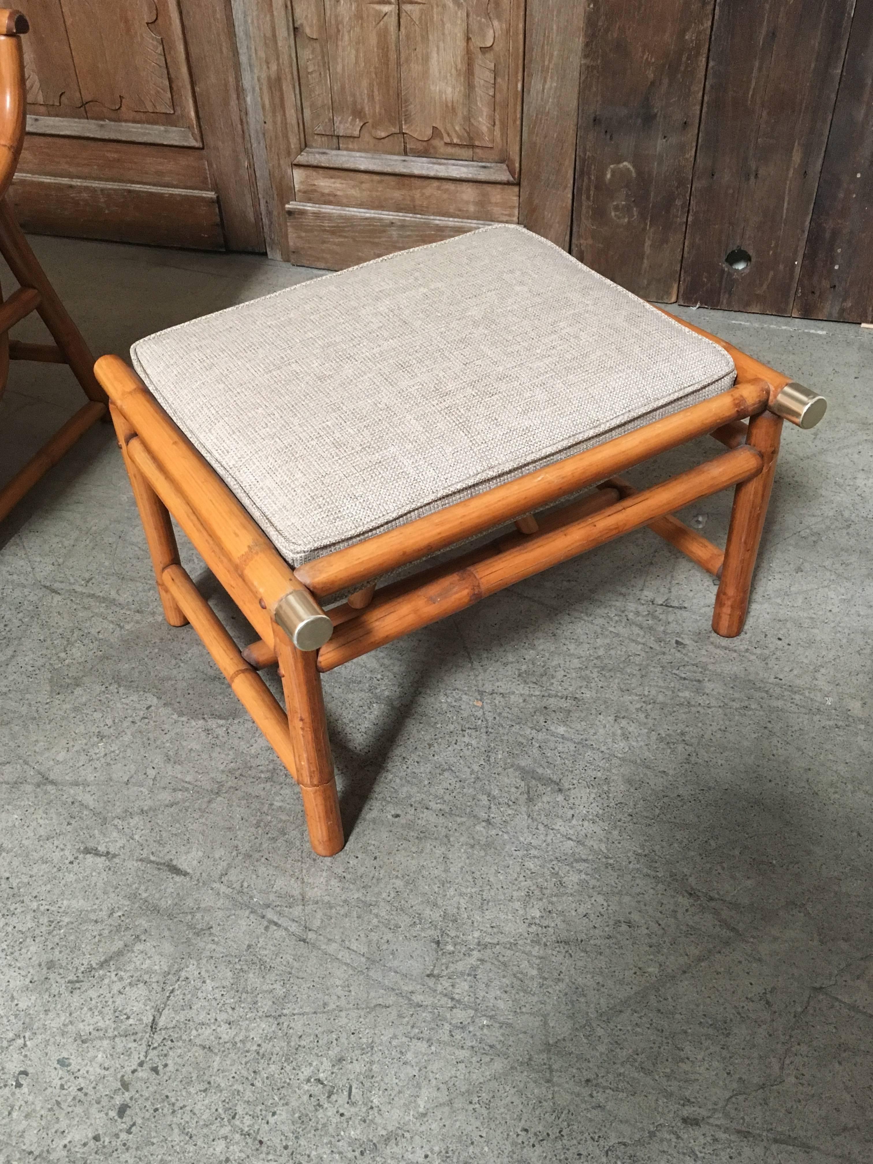 20th Century Mid-Century Modern Rattan Lounge Chair and Ottoman