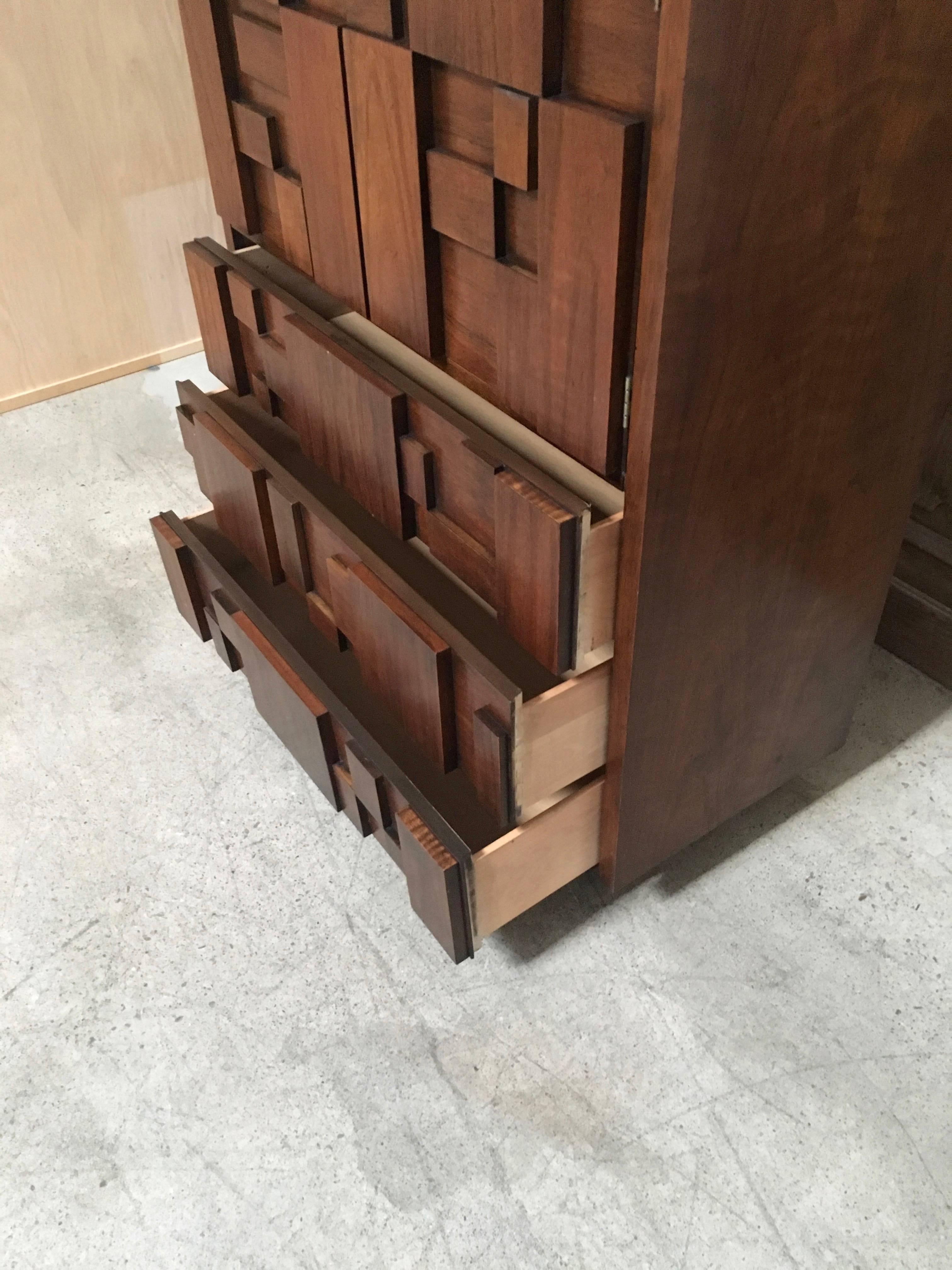 20th Century Brutalist Patchwork Tall Chest by Lane