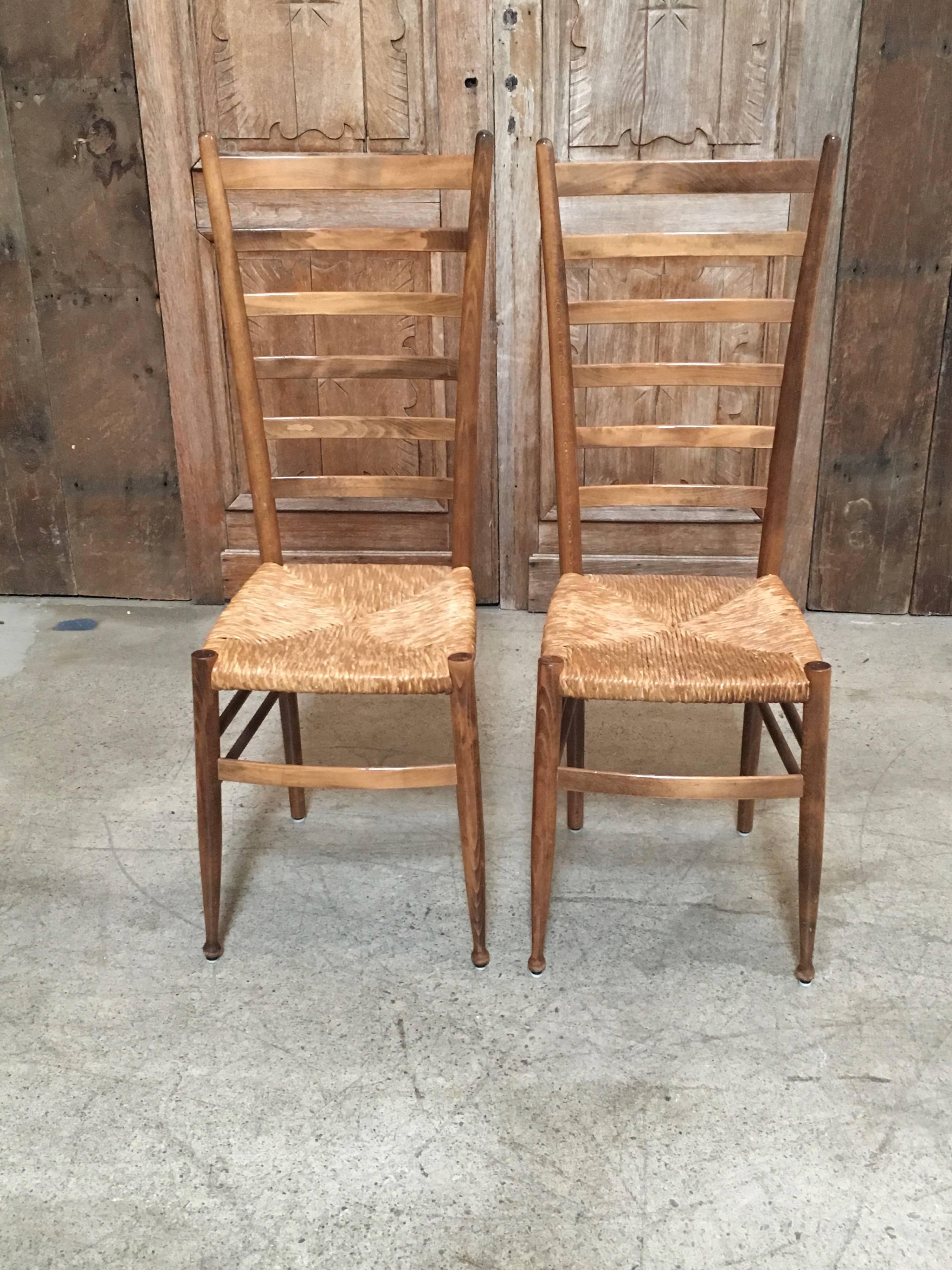 Set of Four Italian Ladder Back Chairs in the Style of Gio Ponti 1