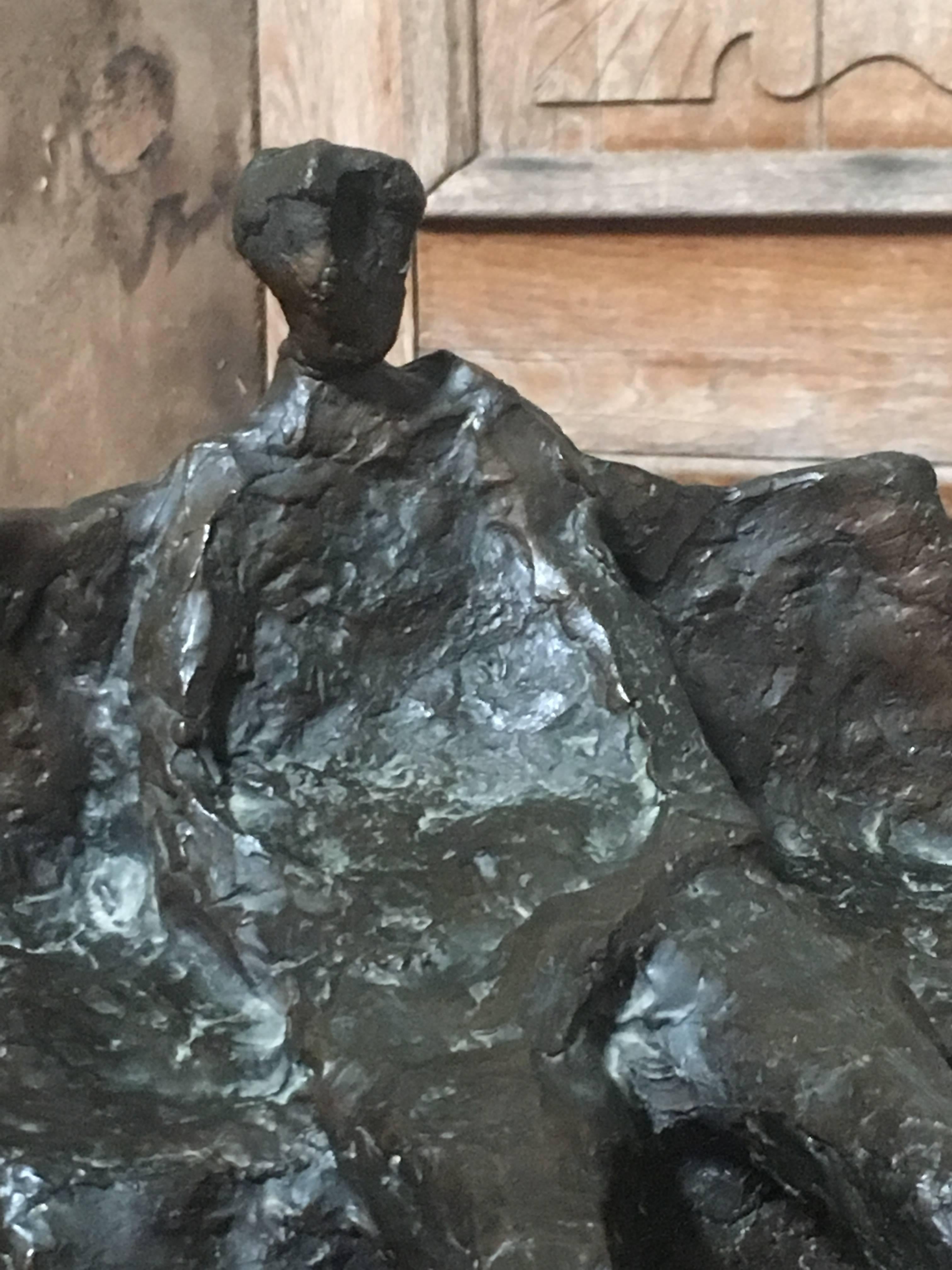 20th Century Abstract Bronze Sculpture of Man on a Bench