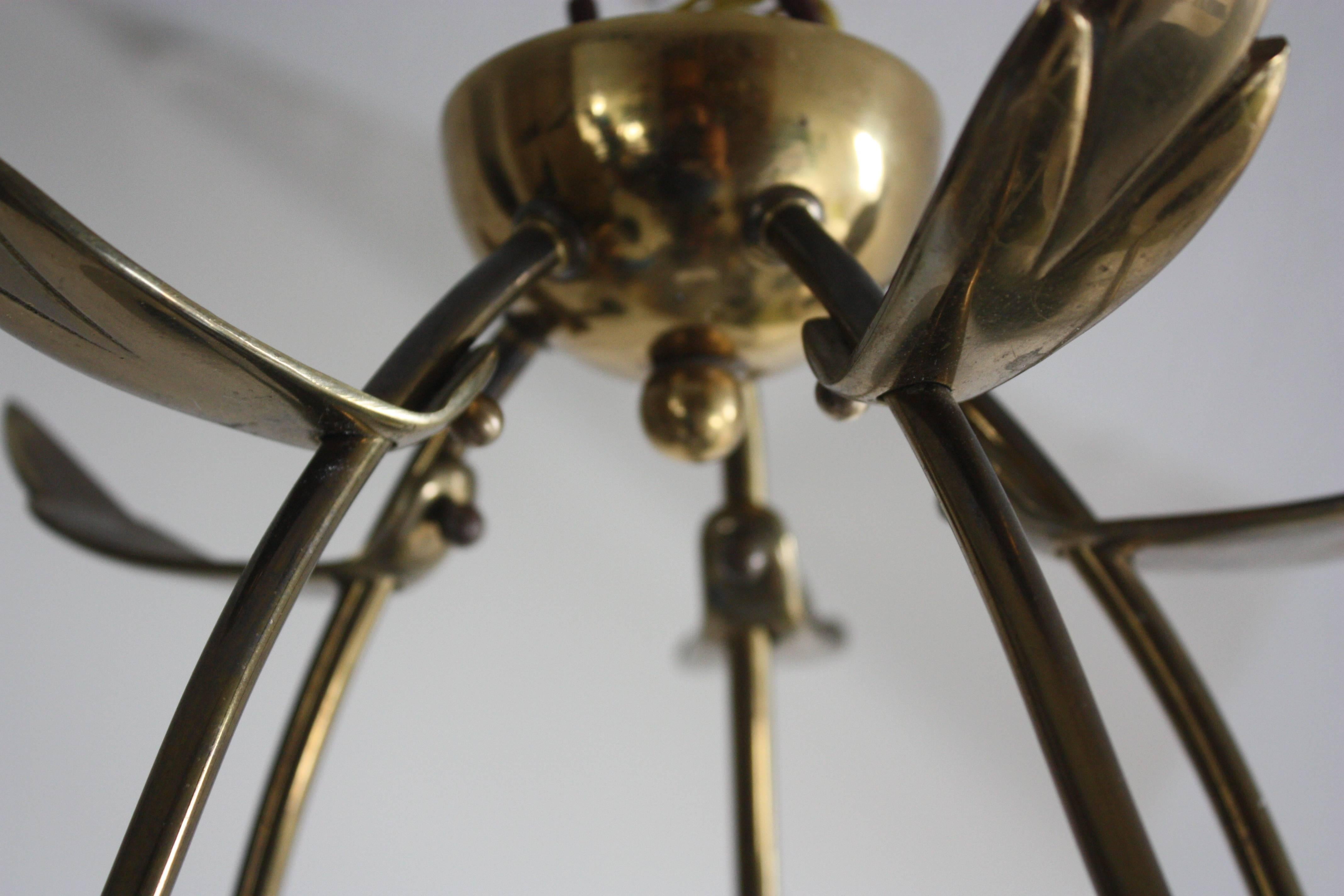 Mid - Century Five-Light Brass and Glass Sputnik Chandelier , 1950s 1