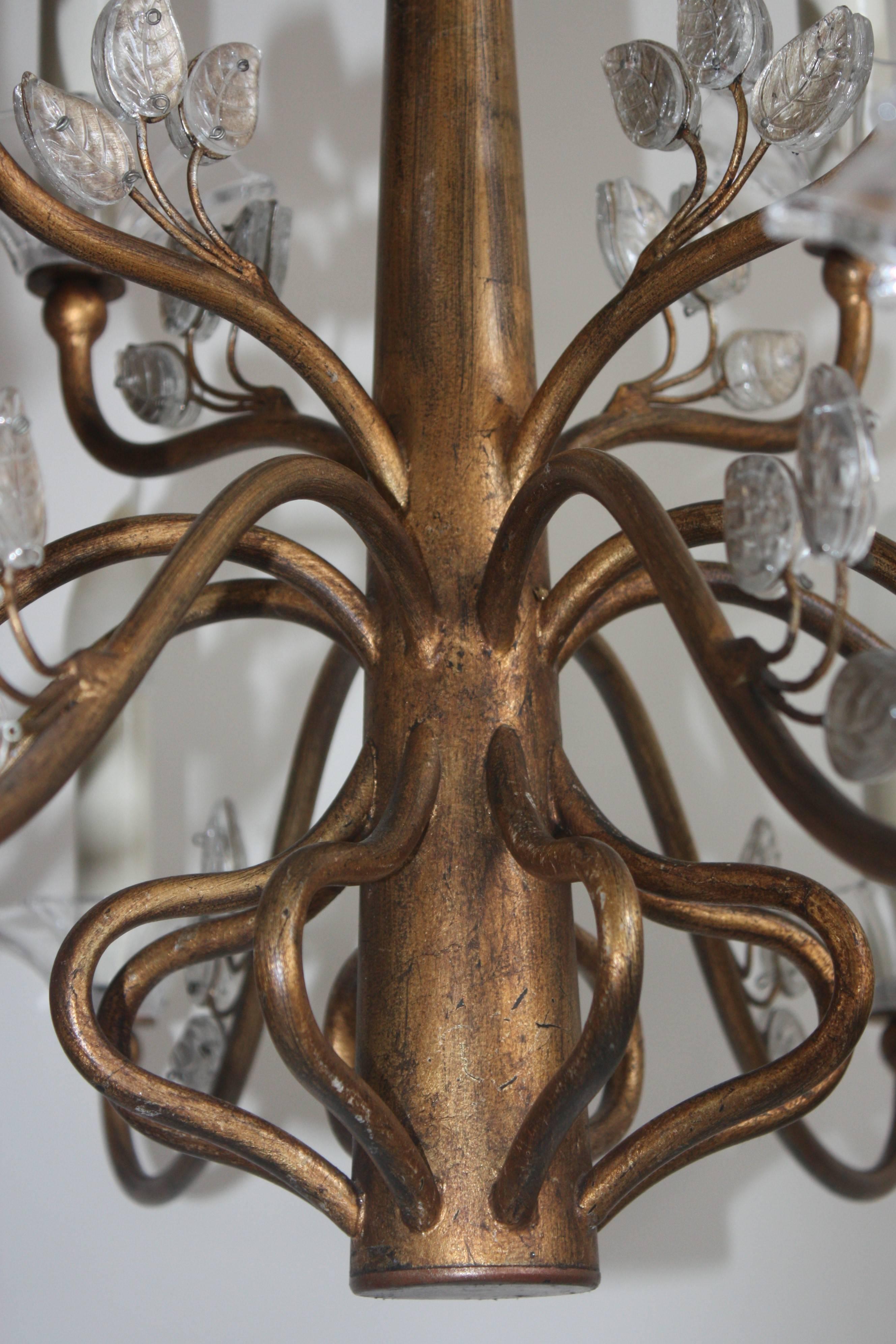 Italian Giovanni Banci Large Twelve-Light Chandelier, Italy, circa 1970s Gilt Iron