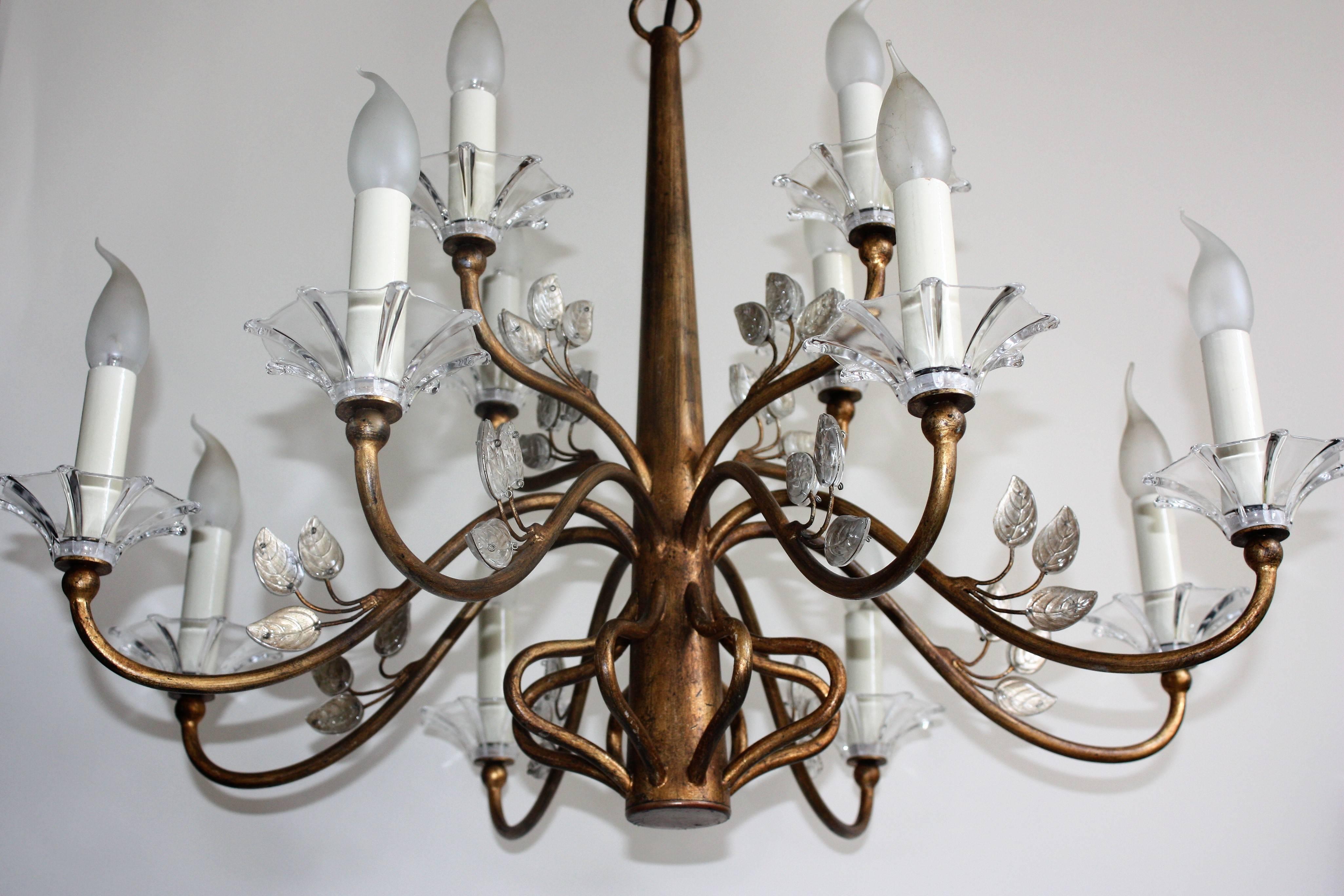 Giovanni Banci Large Twelve-Light Chandelier, Italy, circa 1970s Gilt Iron In Excellent Condition In Wiesbaden, Hessen