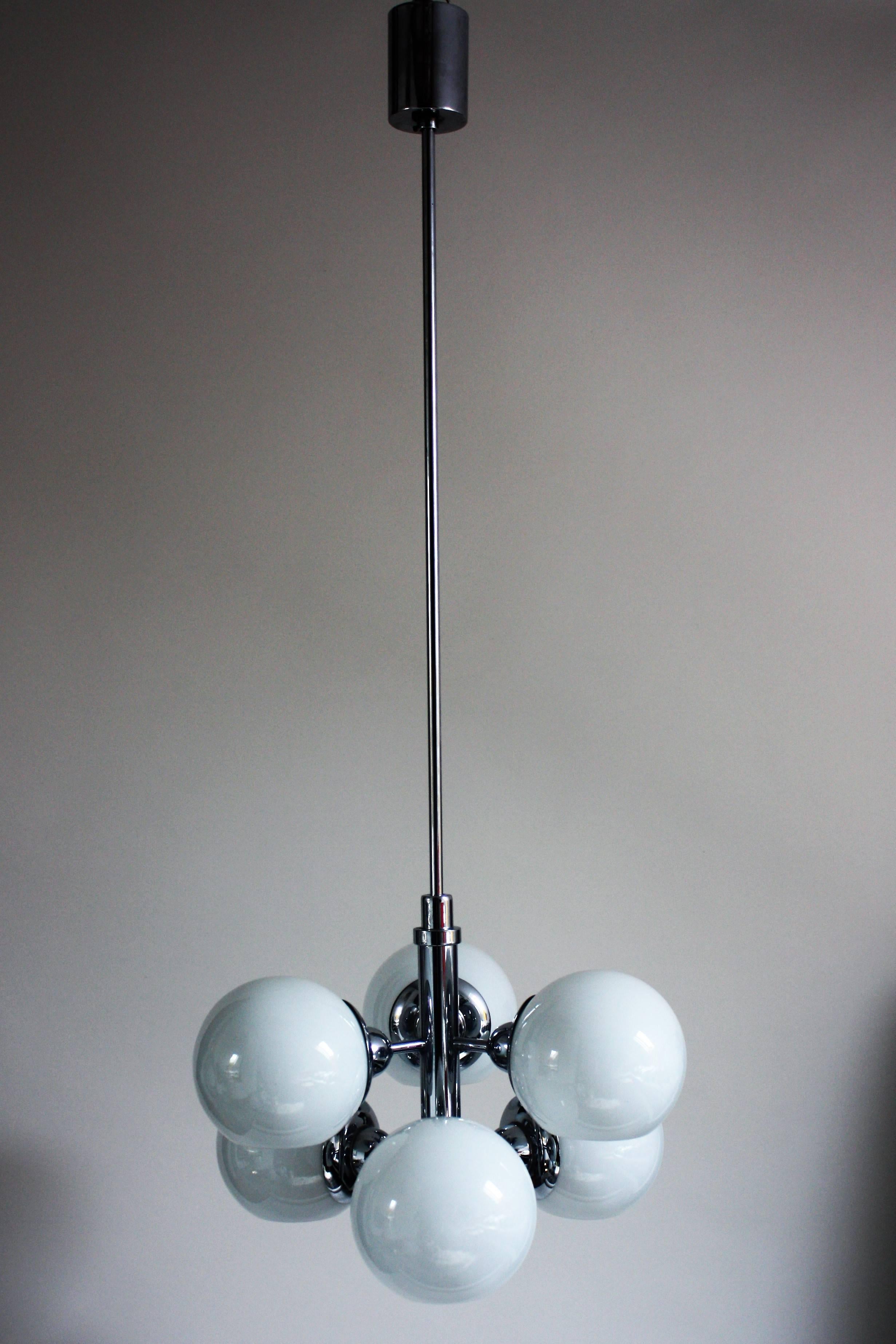 German Sputnik Mid-Century Modern Chandelier Glass and Chrome
