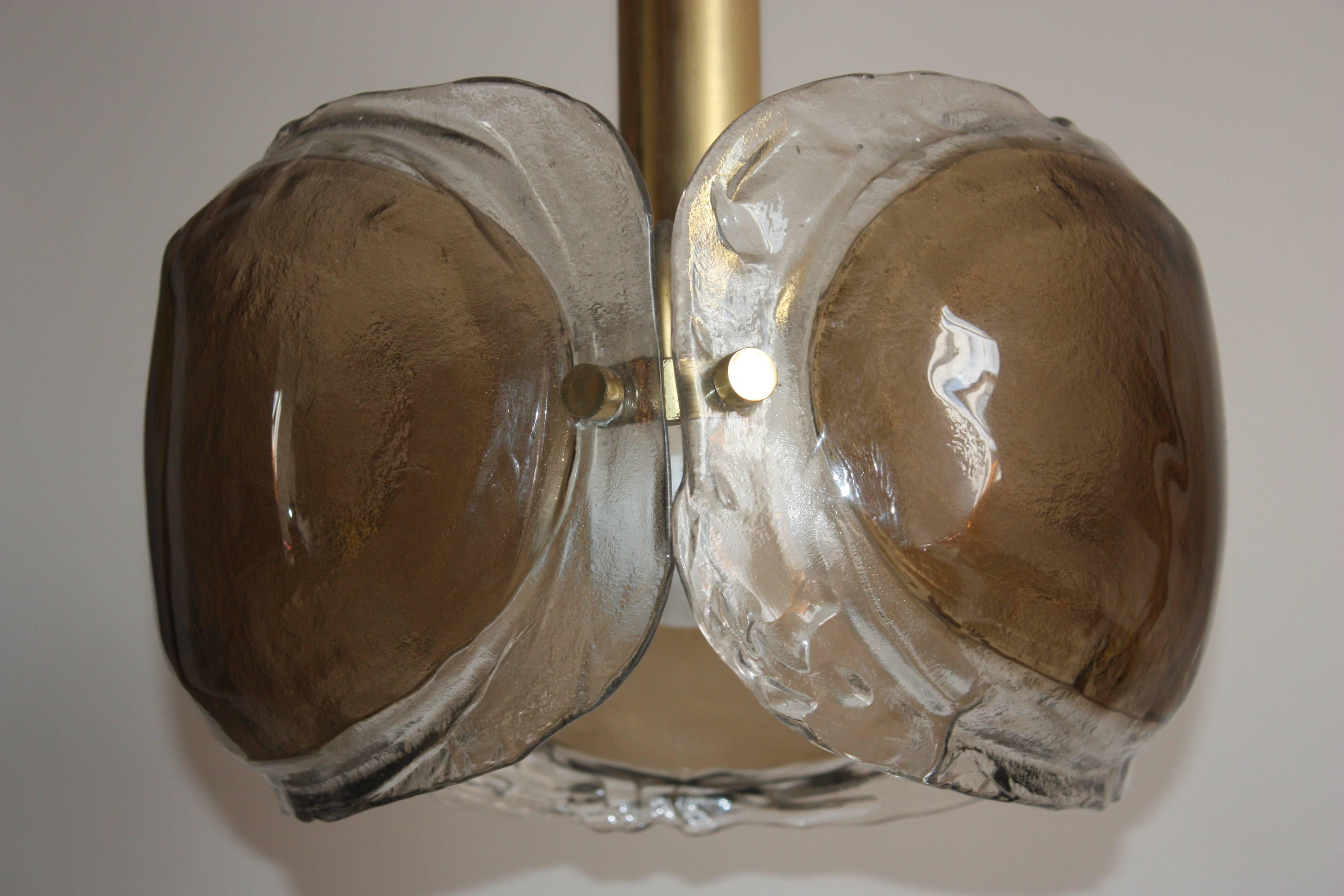 Mid-Century Glass Chandelier by Kaiser, Germany, circa 1960s In Excellent Condition In Wiesbaden, Hessen