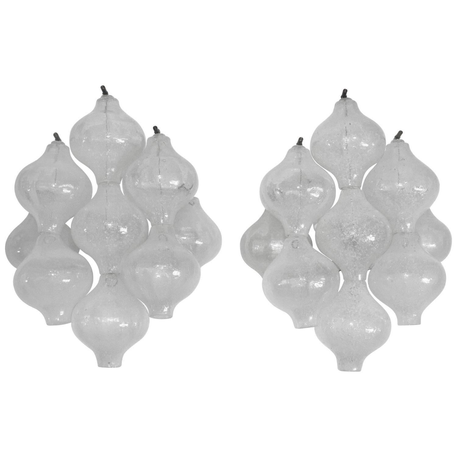 Pair of Kalmar 'Tulipan' Wall Lights Sconces, Bubble Glass, 1970s