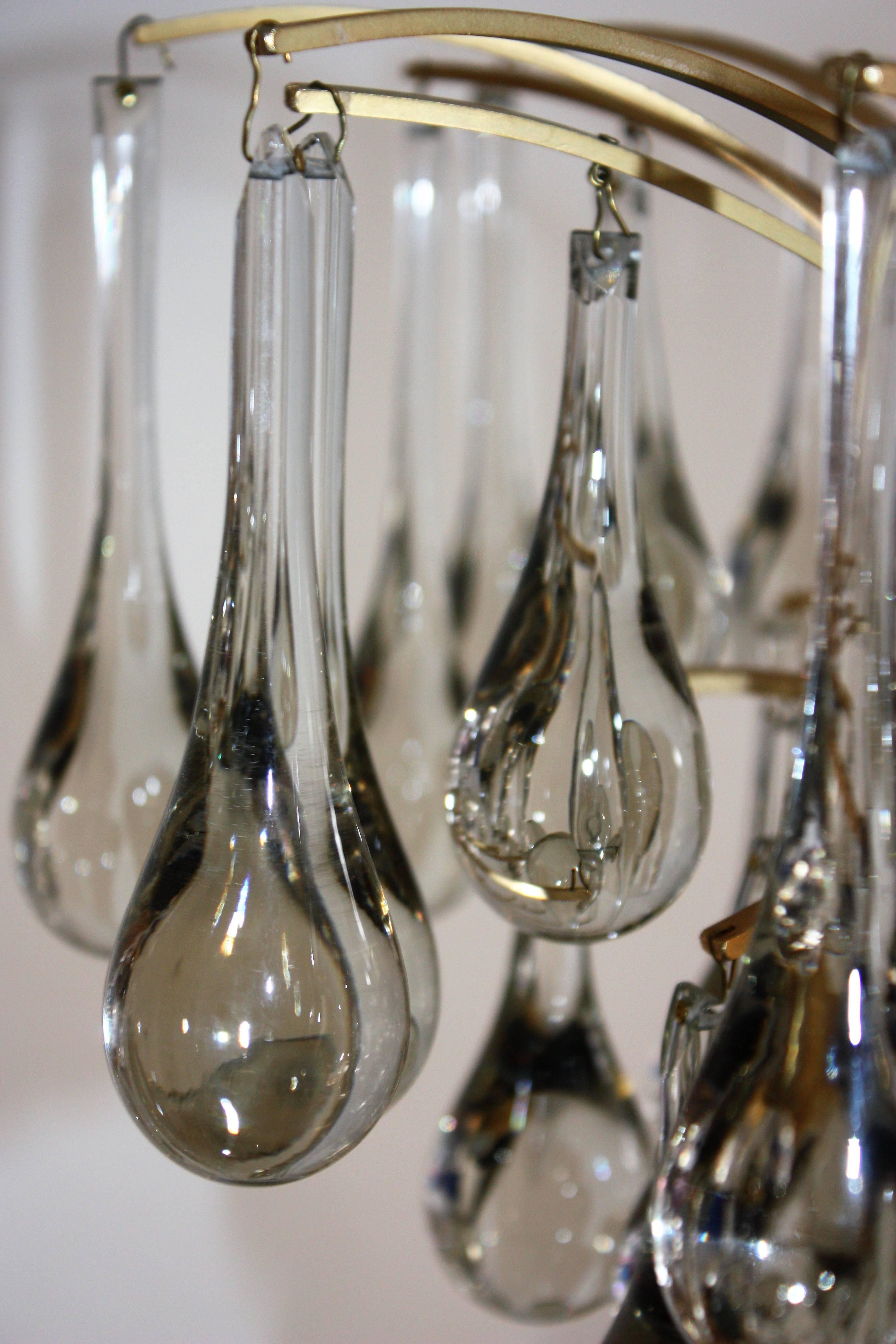 Clear Murano Glass and Brass Chandelier, circa 1970s Attr. by E.Palme  1