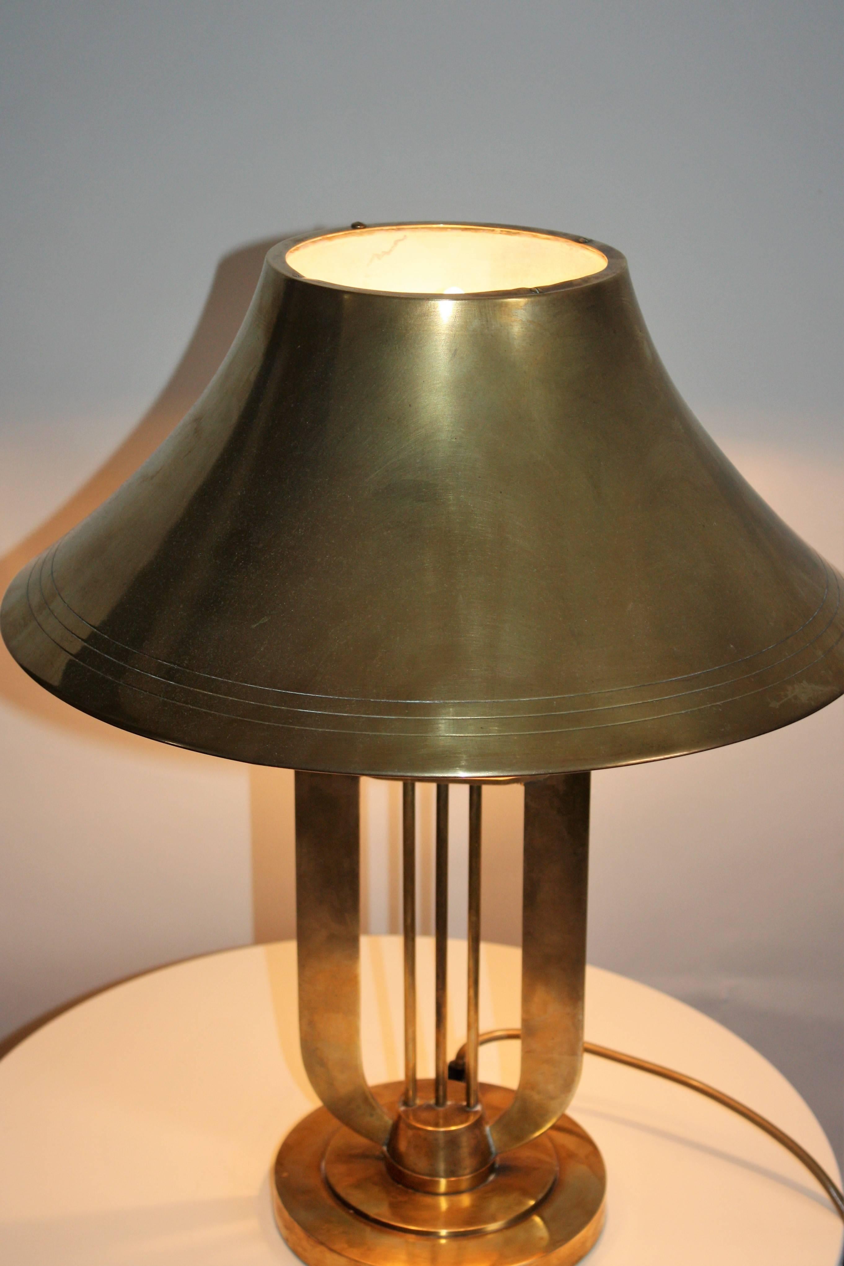 Old Art Deco Brass Table Lamp, circa 1930s 4