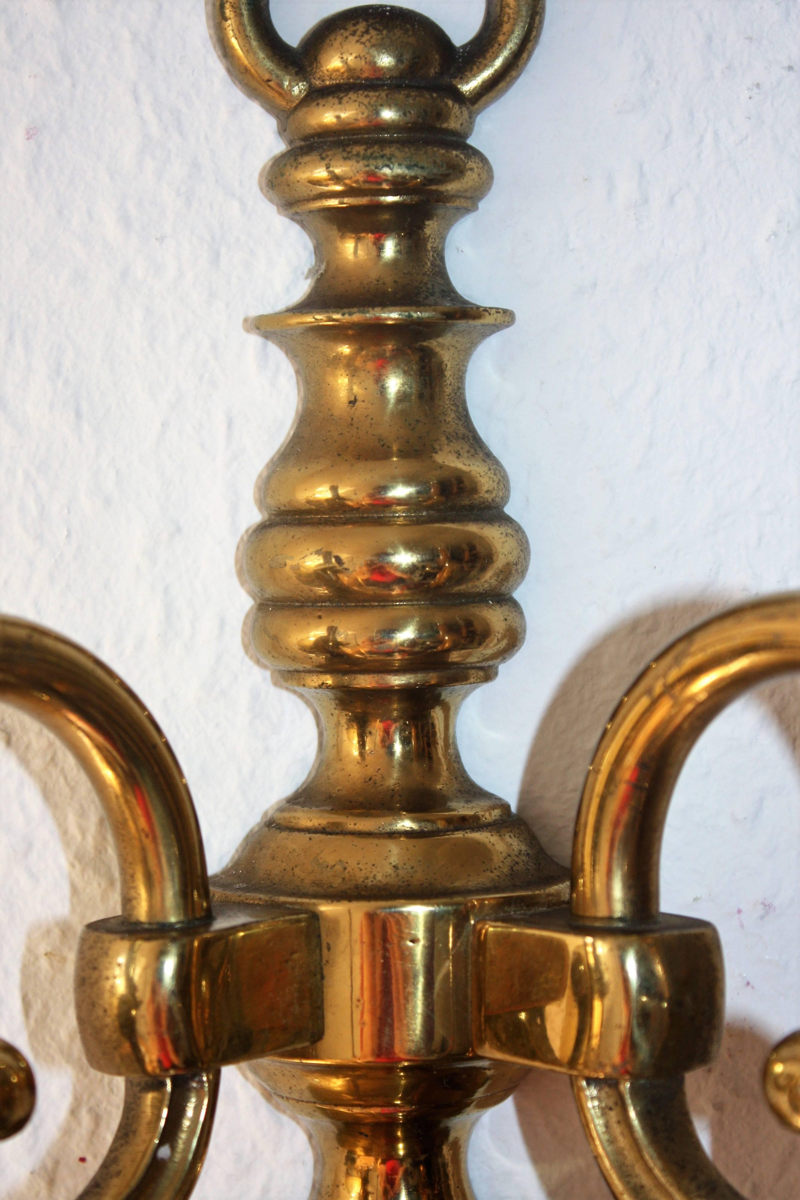 Elegant Pair of Brass Wall Lights in the Style of Baroque, circa 1940s In Good Condition In Wiesbaden, Hessen
