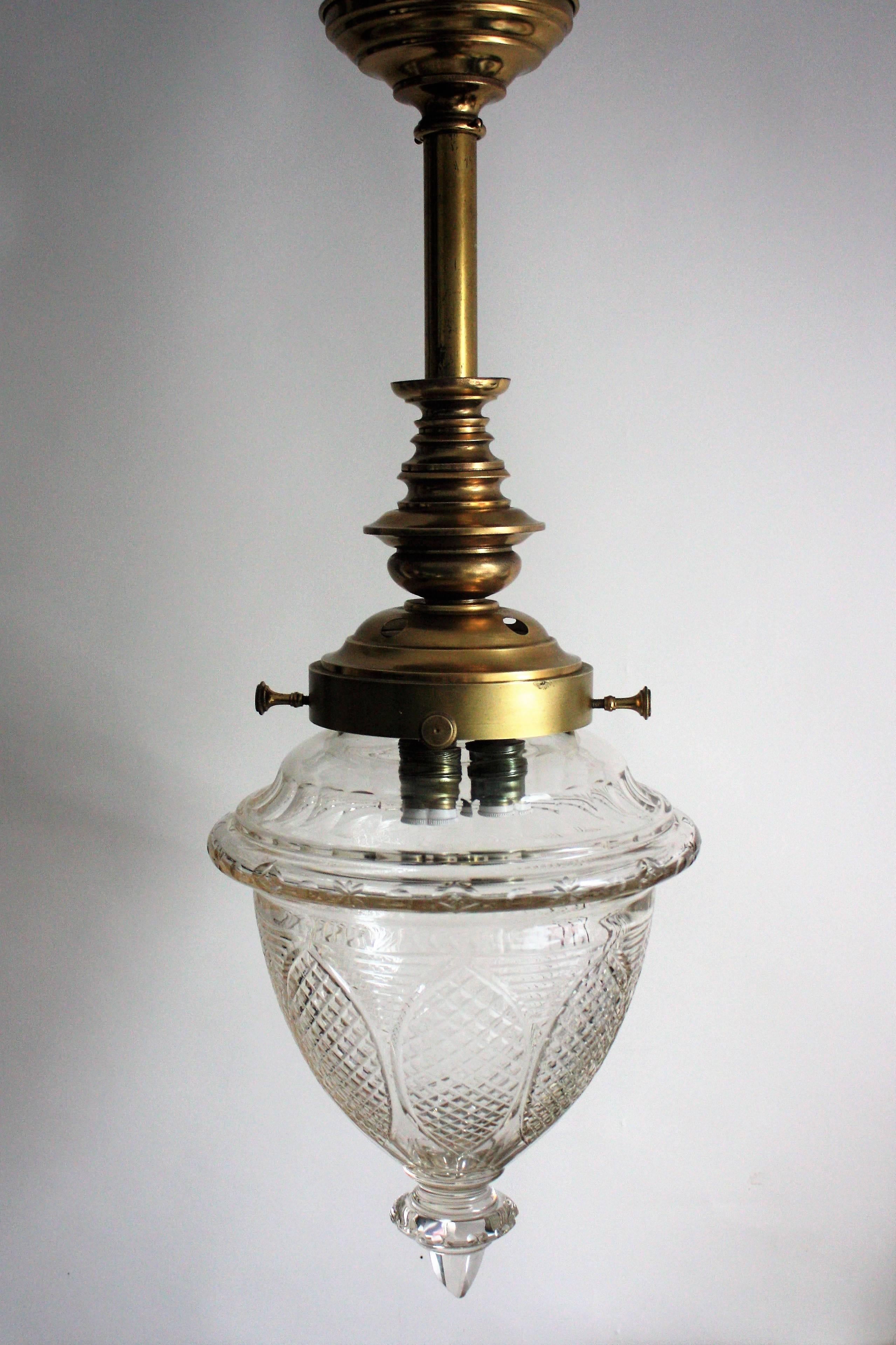 Stunning Art Nouveau Pendant Brass and Crystal Lantern, circa 1910s 3
