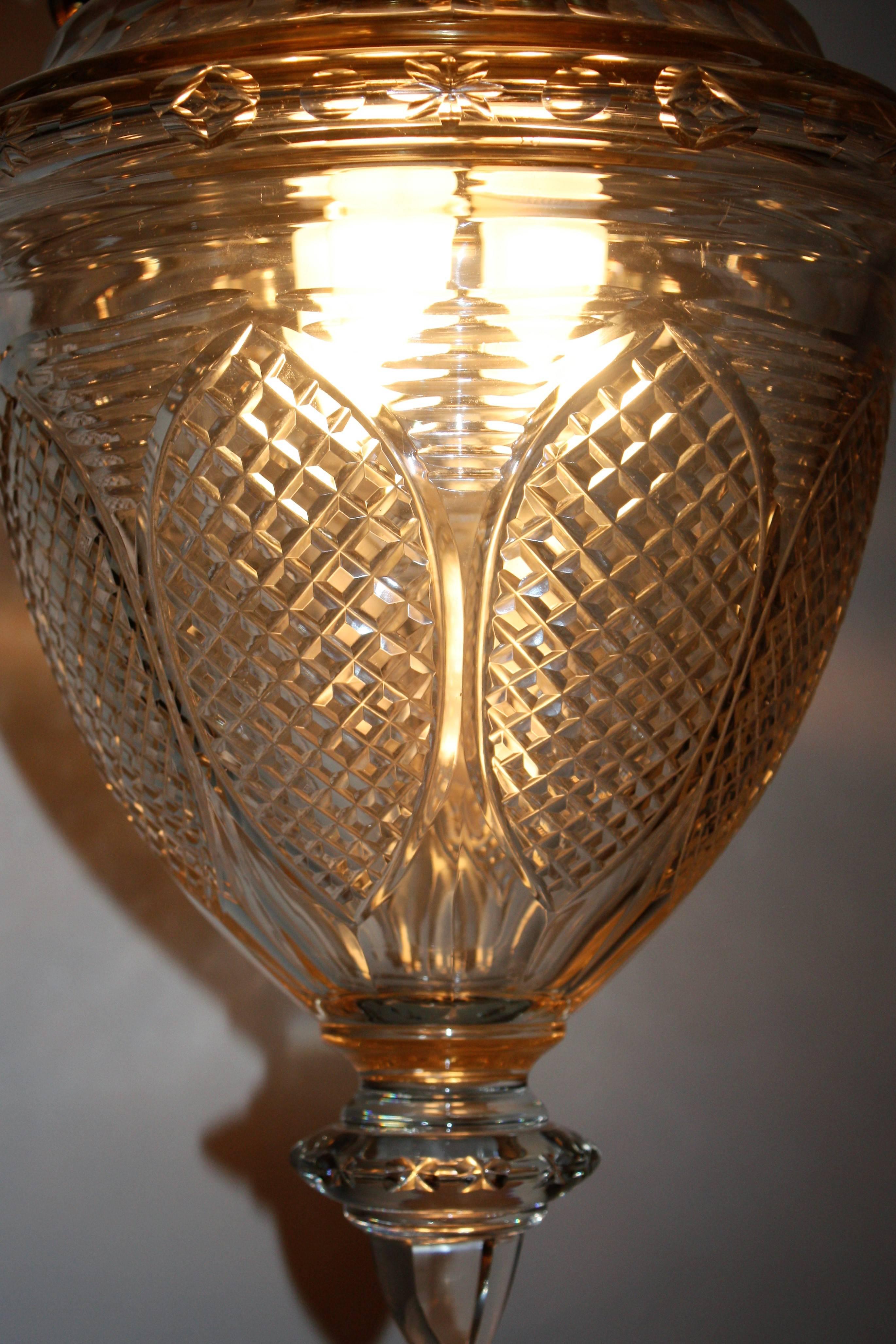 Stunning Art Nouveau Pendant Brass and Crystal Lantern, circa 1910s 6