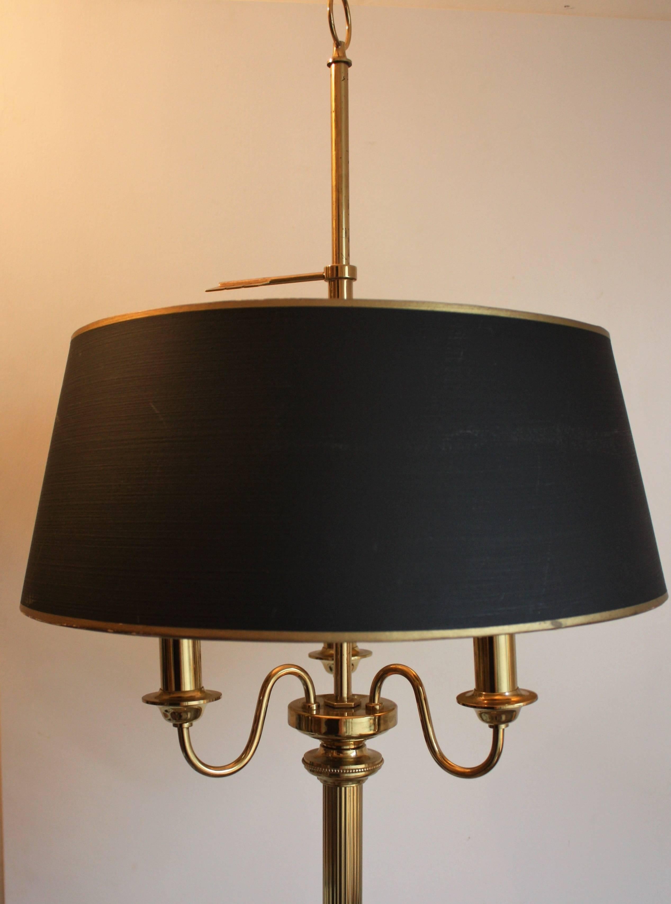Neoclassical French Bouillotte Brass Floor Lamp in the Style of Maison Bagues, circa 1970s