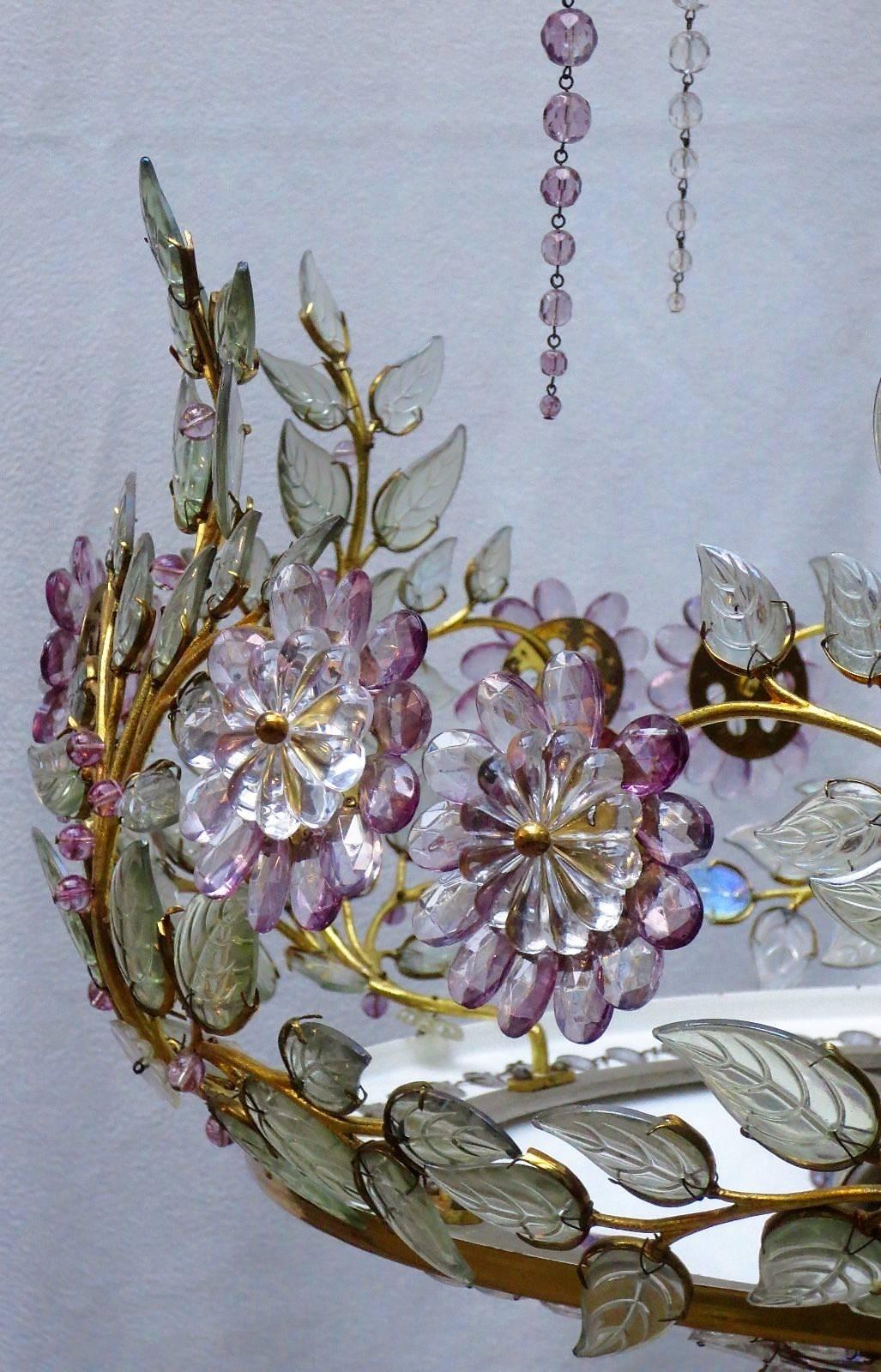 French Very Rare Amethyst Chandelier in the Style of Maison Bagues, France, 1950s