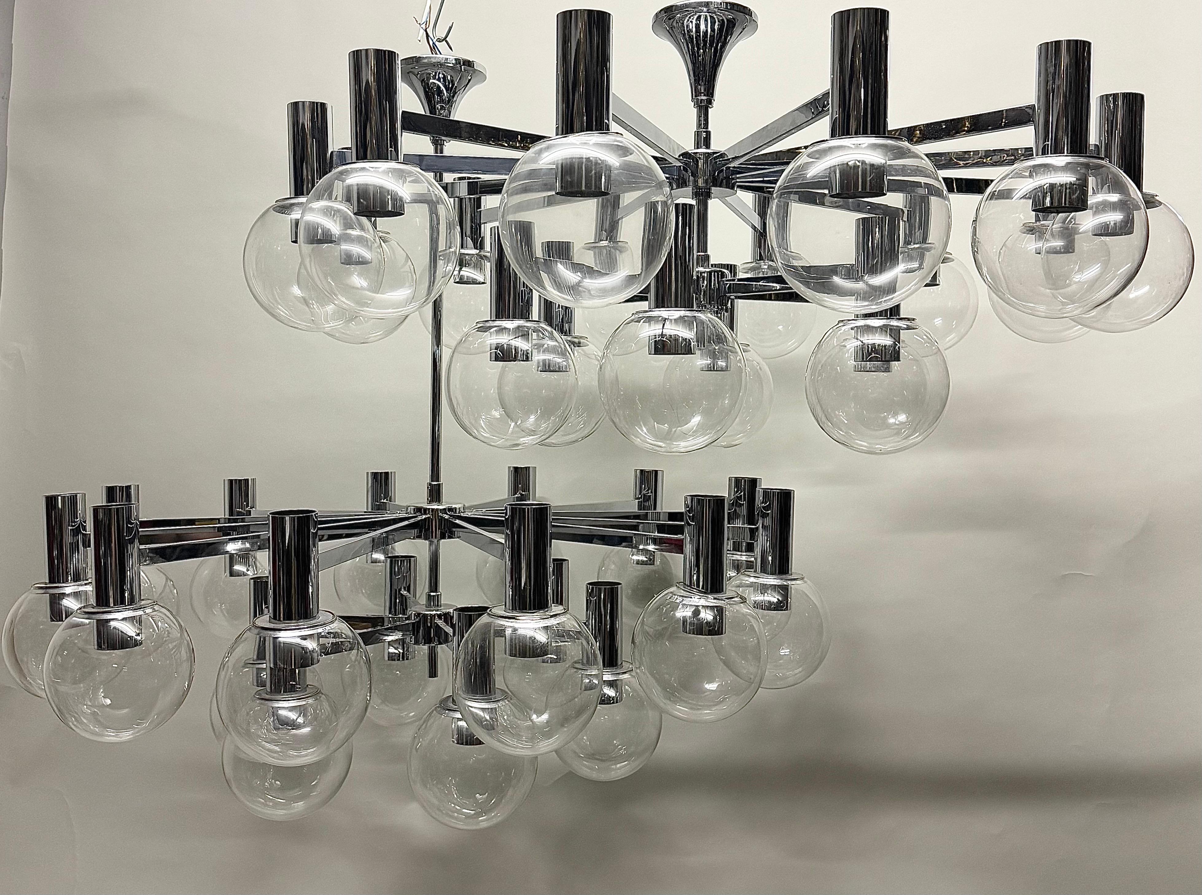 Mid-Century Modern Pair of Extra Large Glass Globe Chandeliers by Glashütte Limburg, circa 1970s For Sale