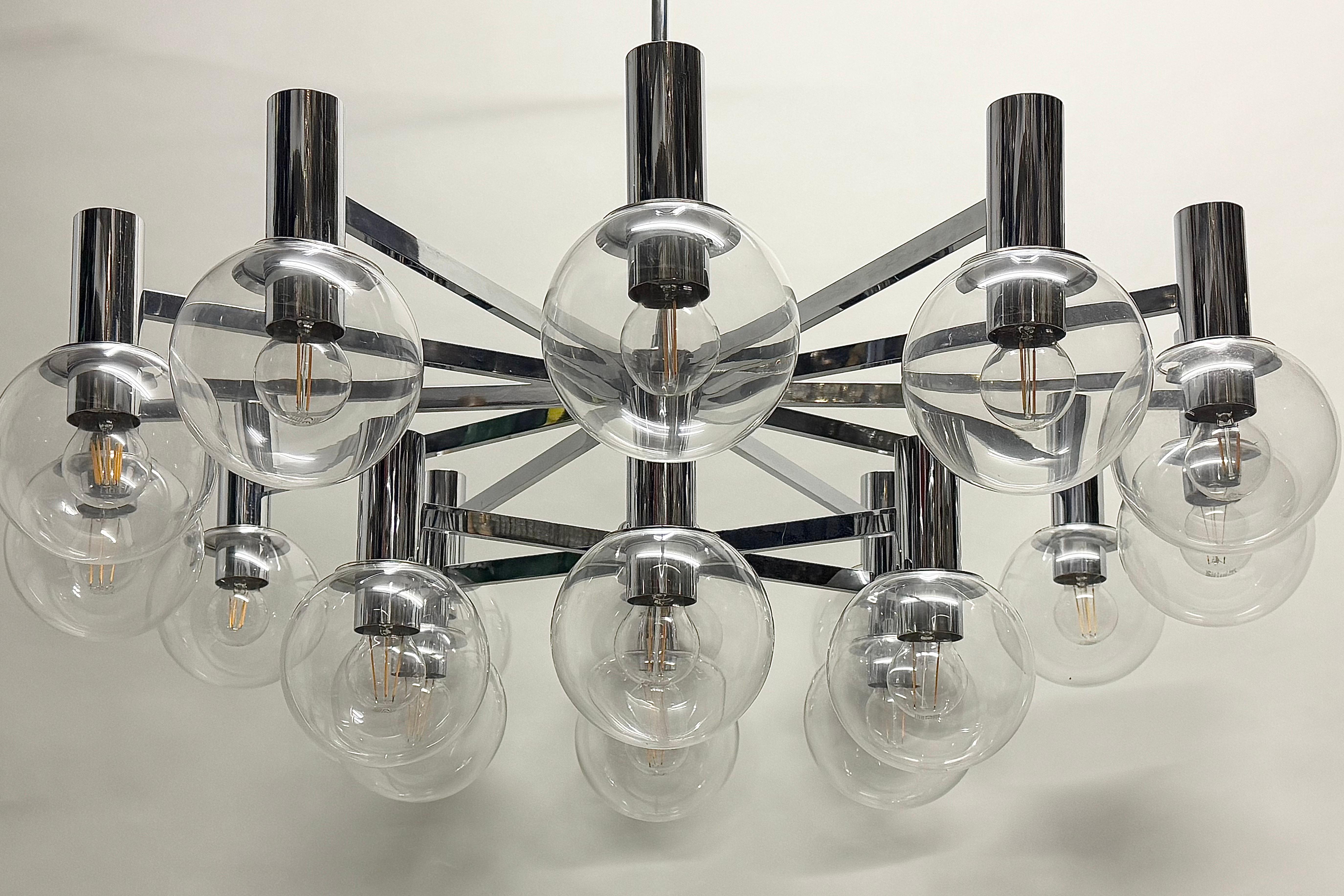 German Pair of Extra Large Glass Globe Chandeliers by Glashütte Limburg, circa 1970s For Sale
