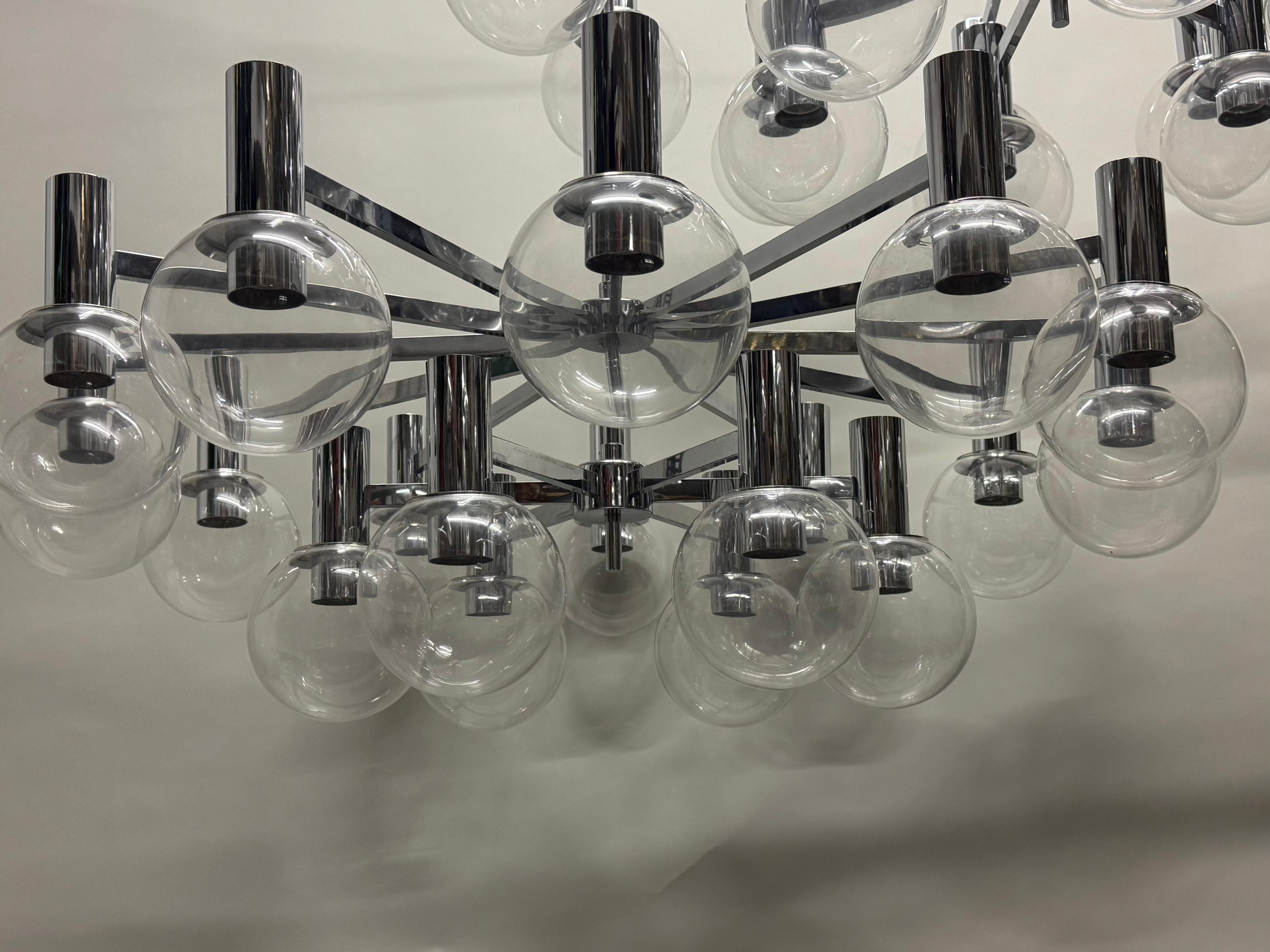 Late 20th Century Pair of Extra Large Glass Globe Chandeliers by Glashütte Limburg, circa 1970s For Sale