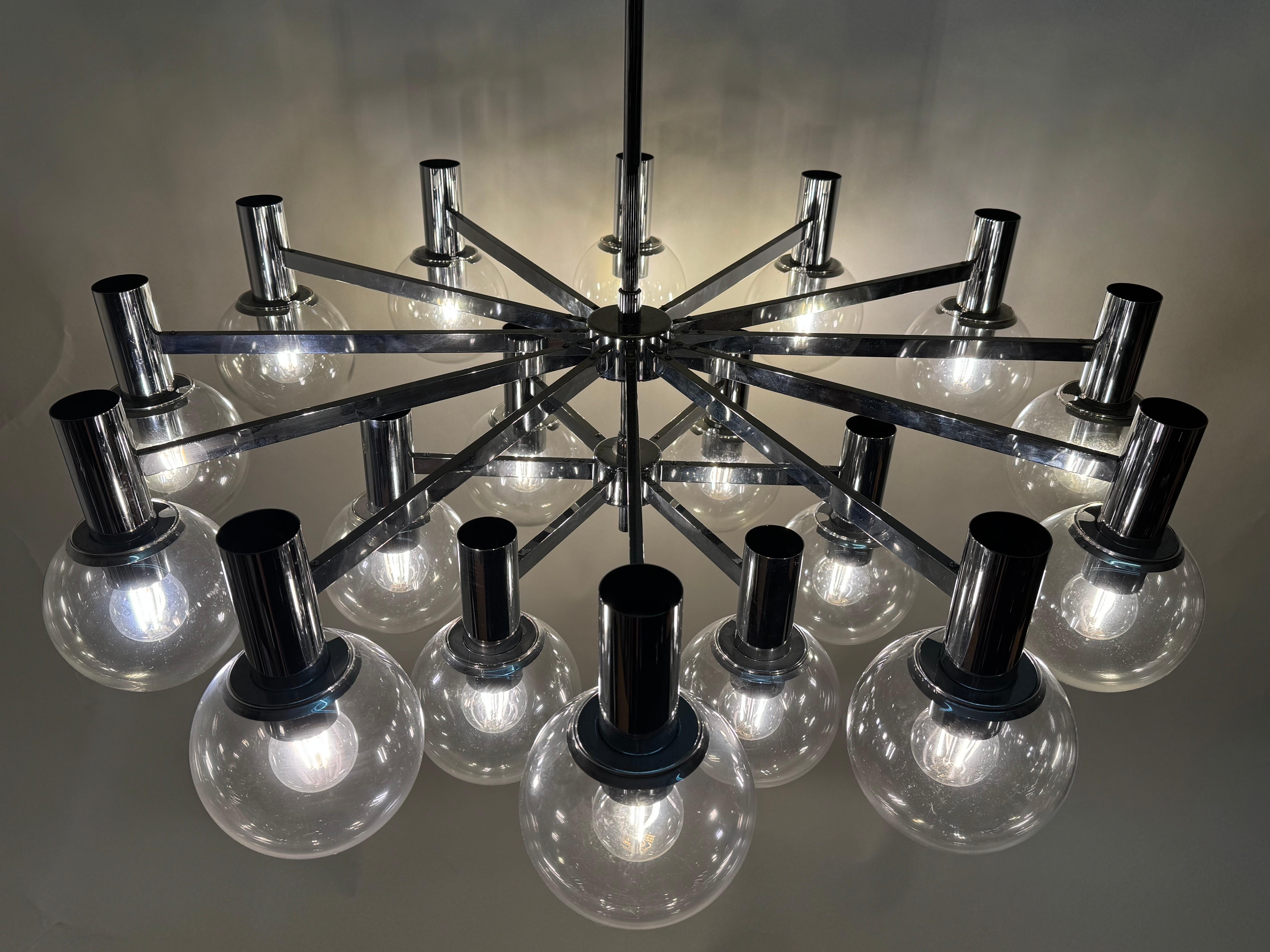 Pair of Extra Large Glass Globe Chandeliers by Glashütte Limburg, circa 1970s For Sale 1