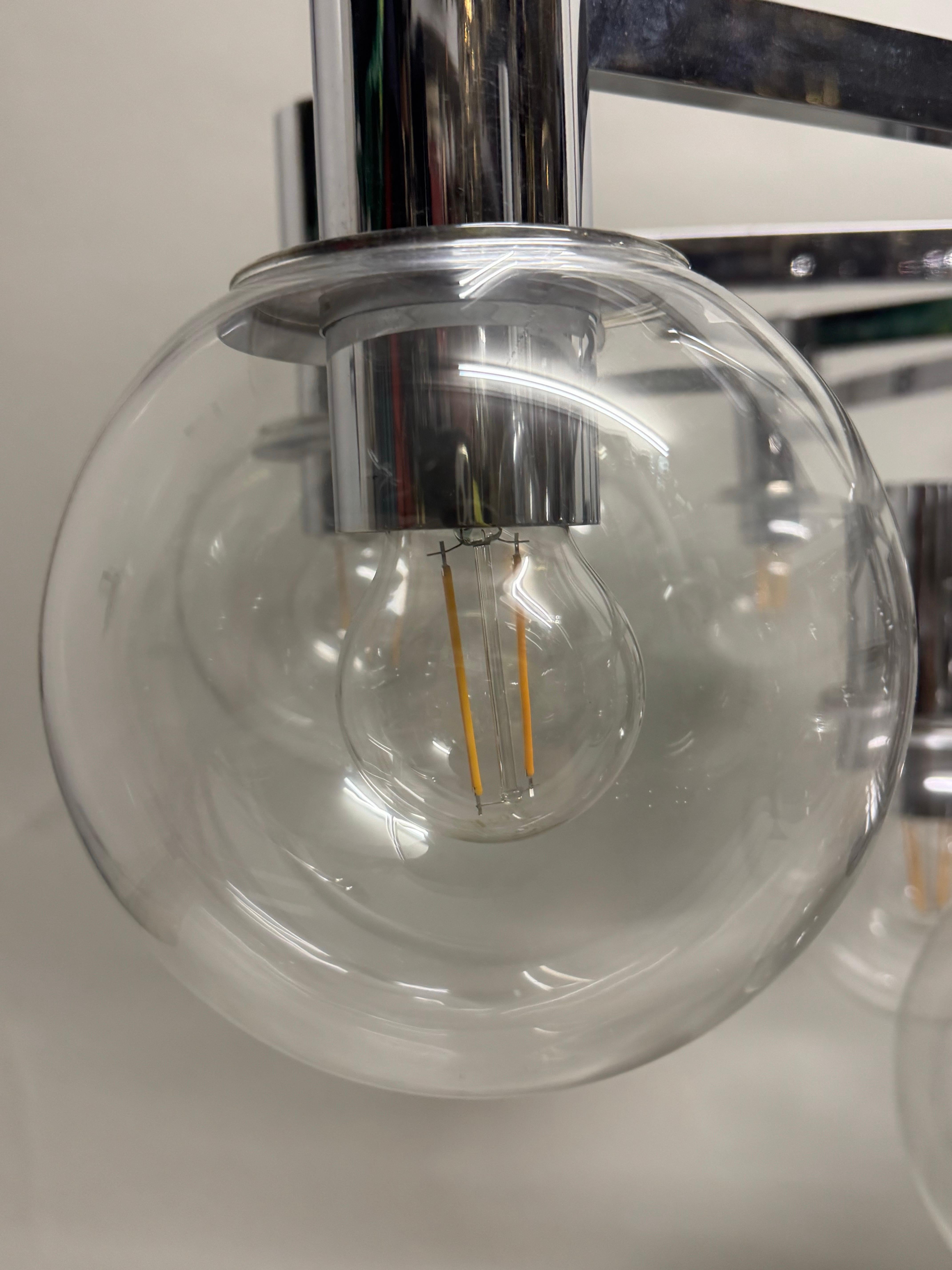 Pair of Extra Large Glass Globe Chandeliers by Glashütte Limburg, circa 1970s For Sale 6