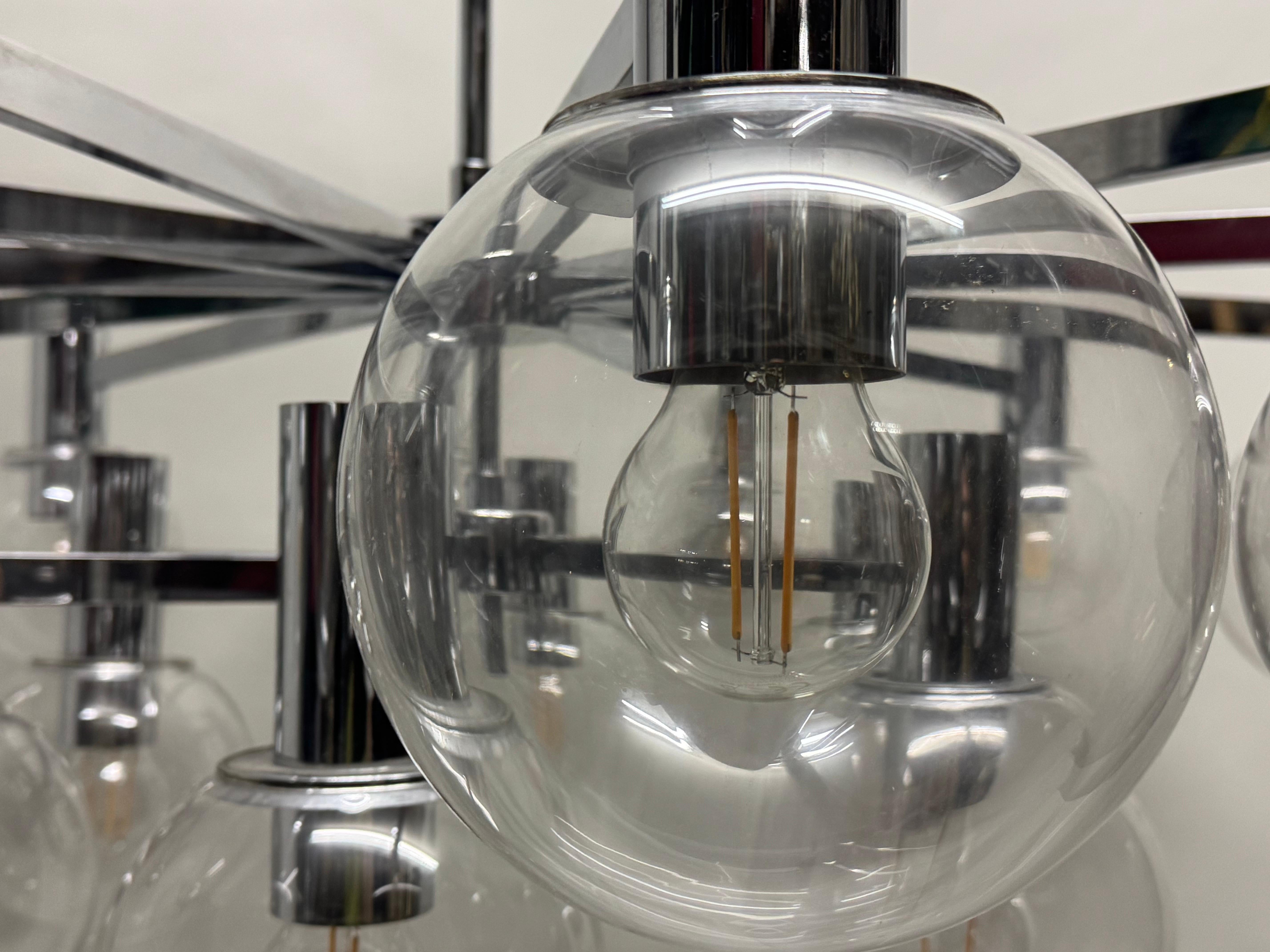 Pair of Extra Large Glass Globe Chandeliers by Glashütte Limburg, circa 1970s For Sale 7