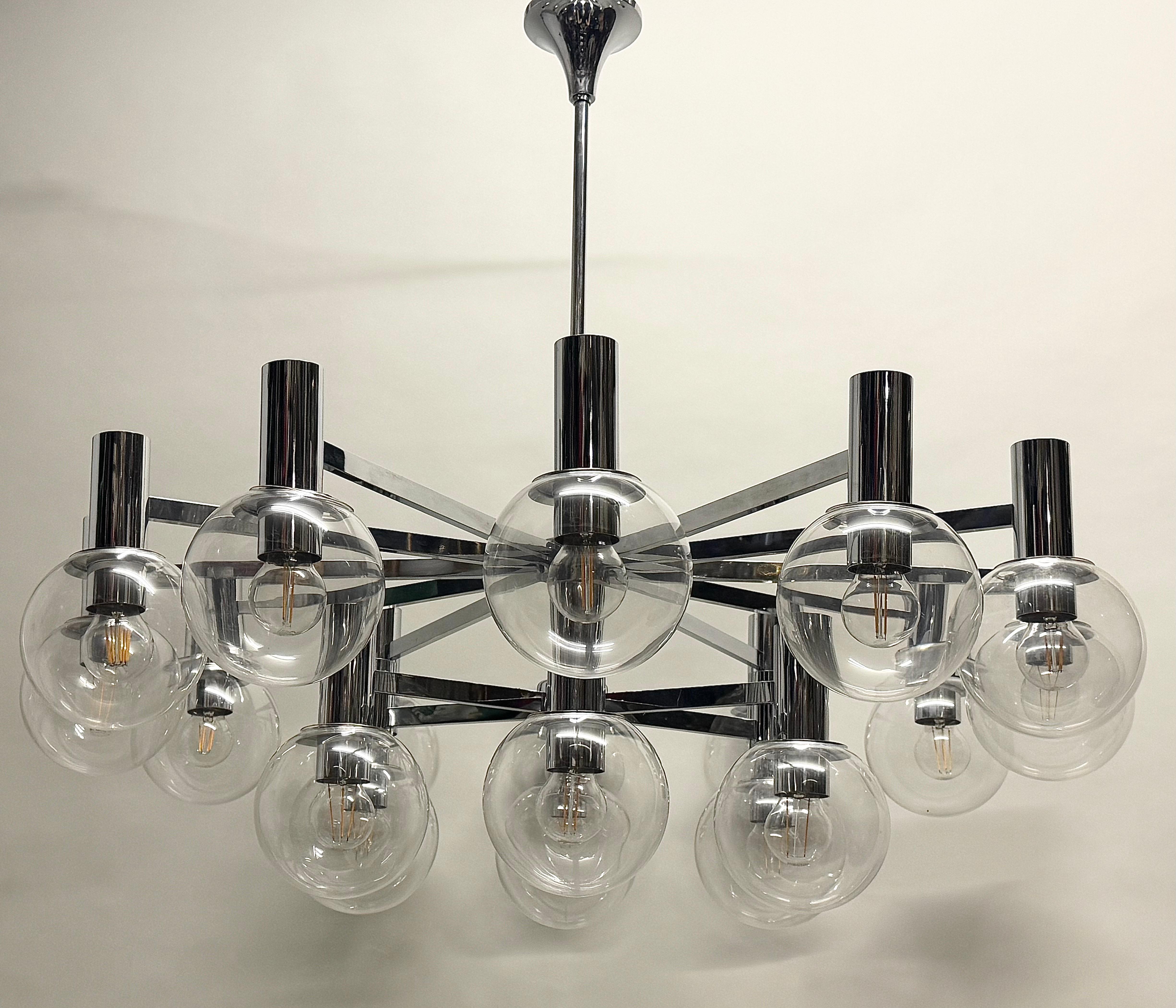 Pair of Extra Large Glass Globe Chandeliers by Glashütte Limburg, circa 1970s For Sale 8