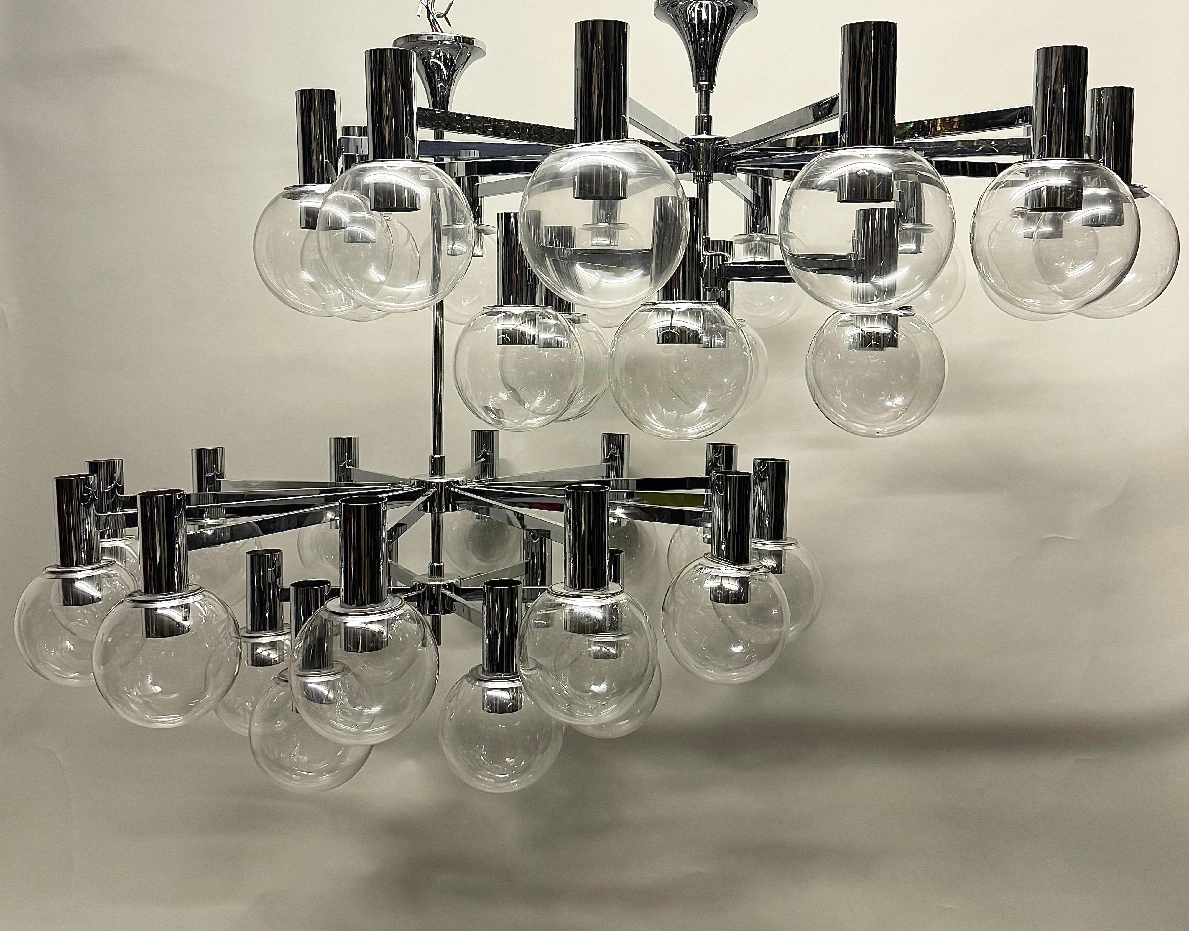 Pair of Extra Large Glass Globe Chandeliers by Glashütte Limburg, circa 1970s For Sale 9