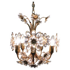 Flower Gilt Brass and Crystal Chandelier by Palwa, Germany, circa 1960s