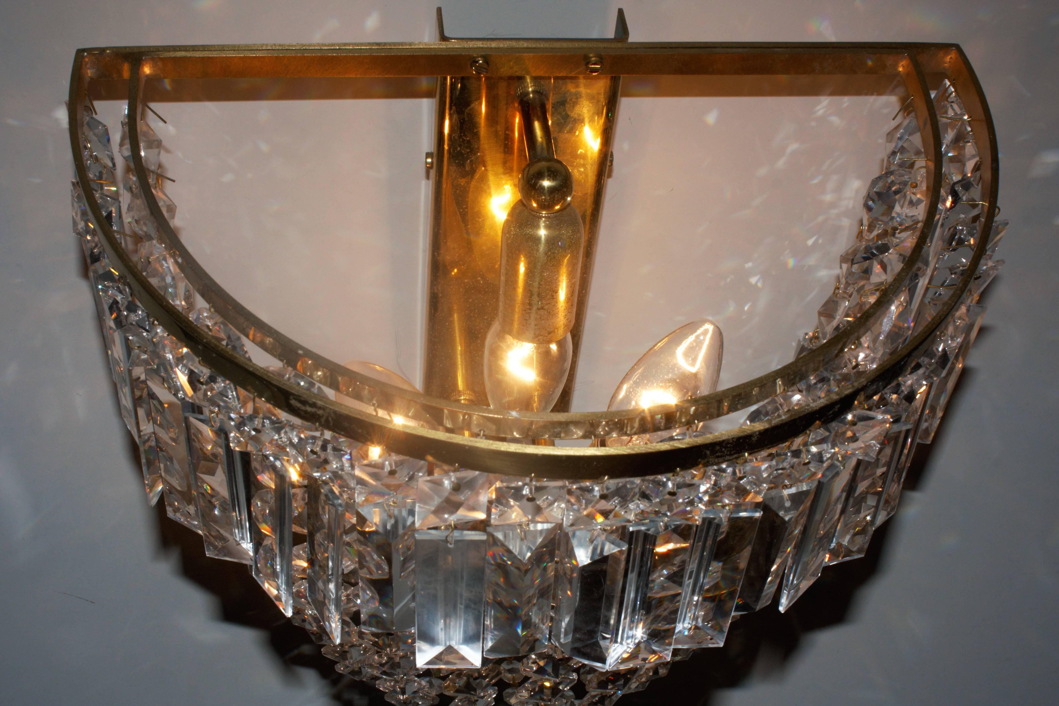 Pair of Grand Wall Sconces by Ch. Palme, Germany, 1960s, Cut Crystal and Brass 1