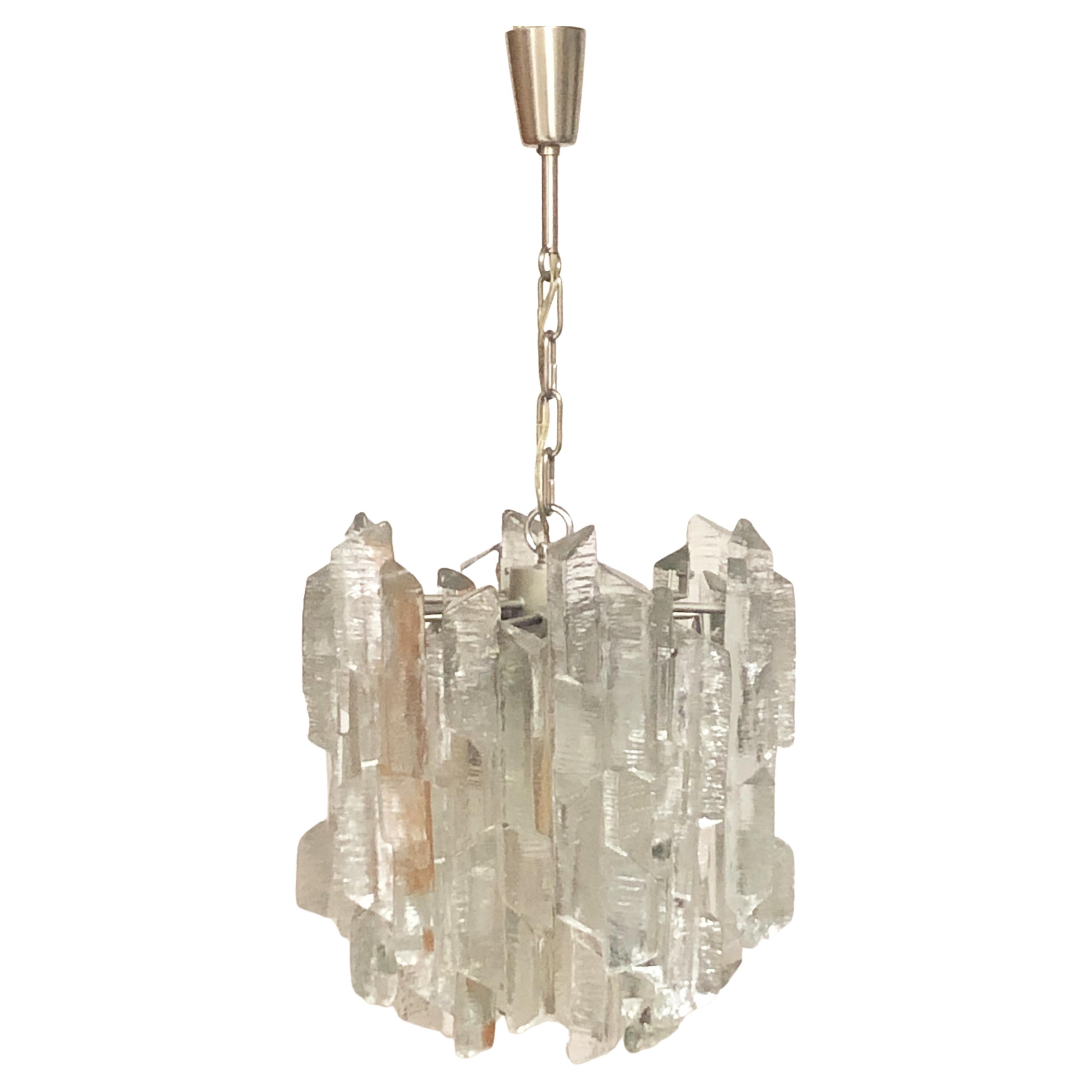  Rare J.T.Kalmar Seven-Light Ice Glass Chandelier, 1960s For Sale