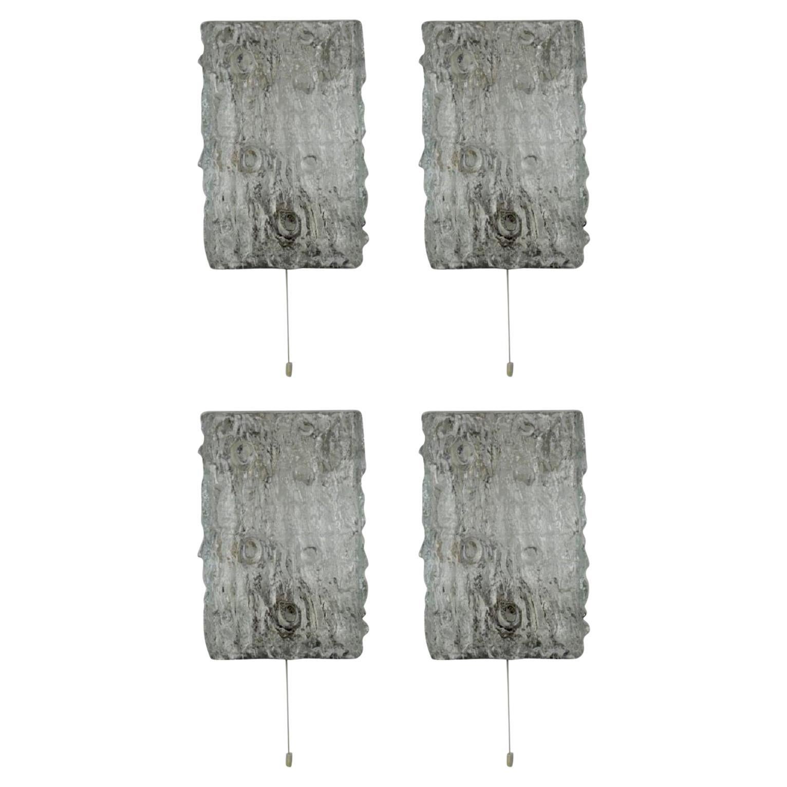 Set of Four Large Wall Sconces by Kaiser, Chrome and Glass, circa 1960s