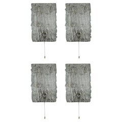 Set of Four Large Wall Sconces by Kaiser, Chrome and Glass, circa 1960s