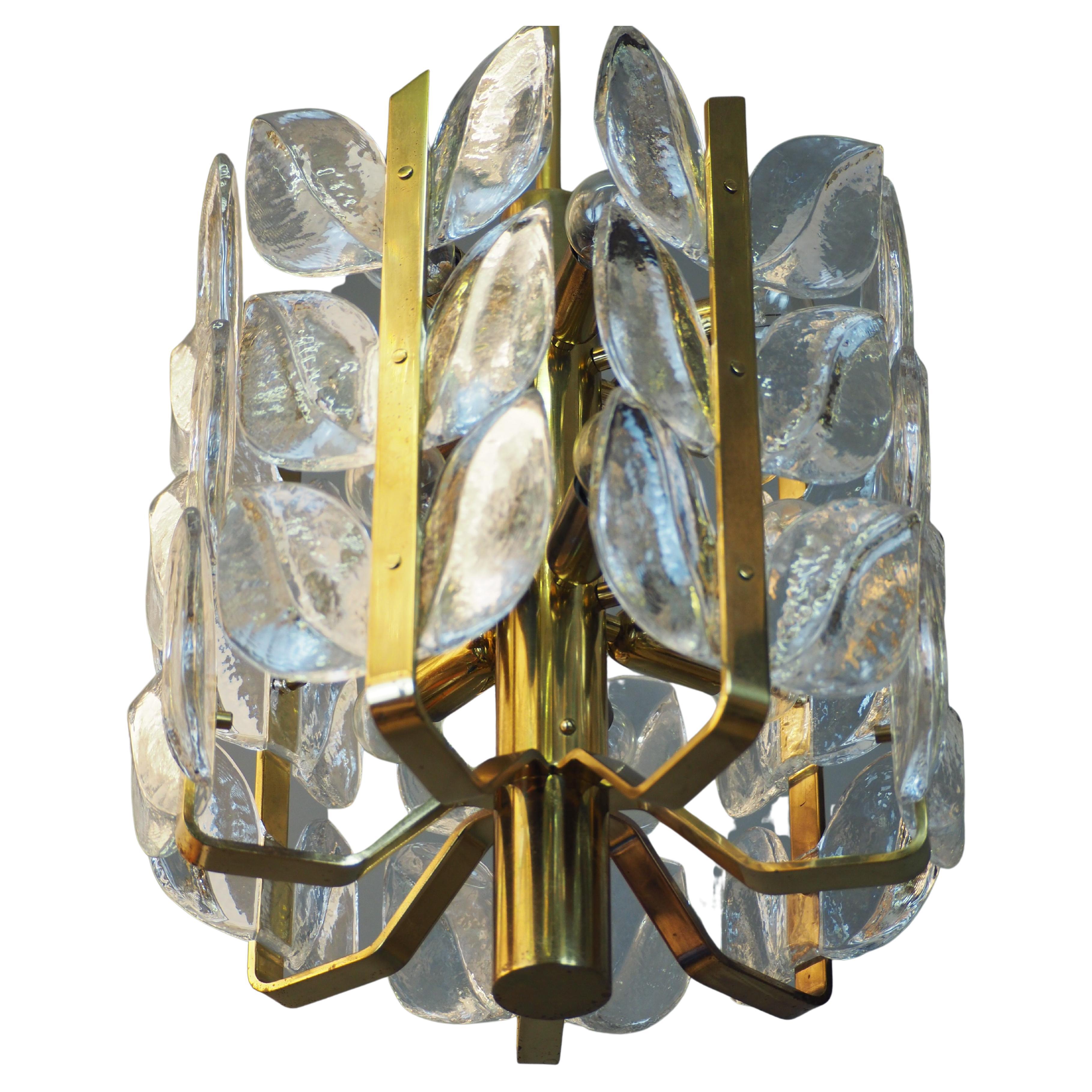 Mid - Century Modern  "Florida" Chandelier by Kalmar, Glass and Brass, 1970s For Sale