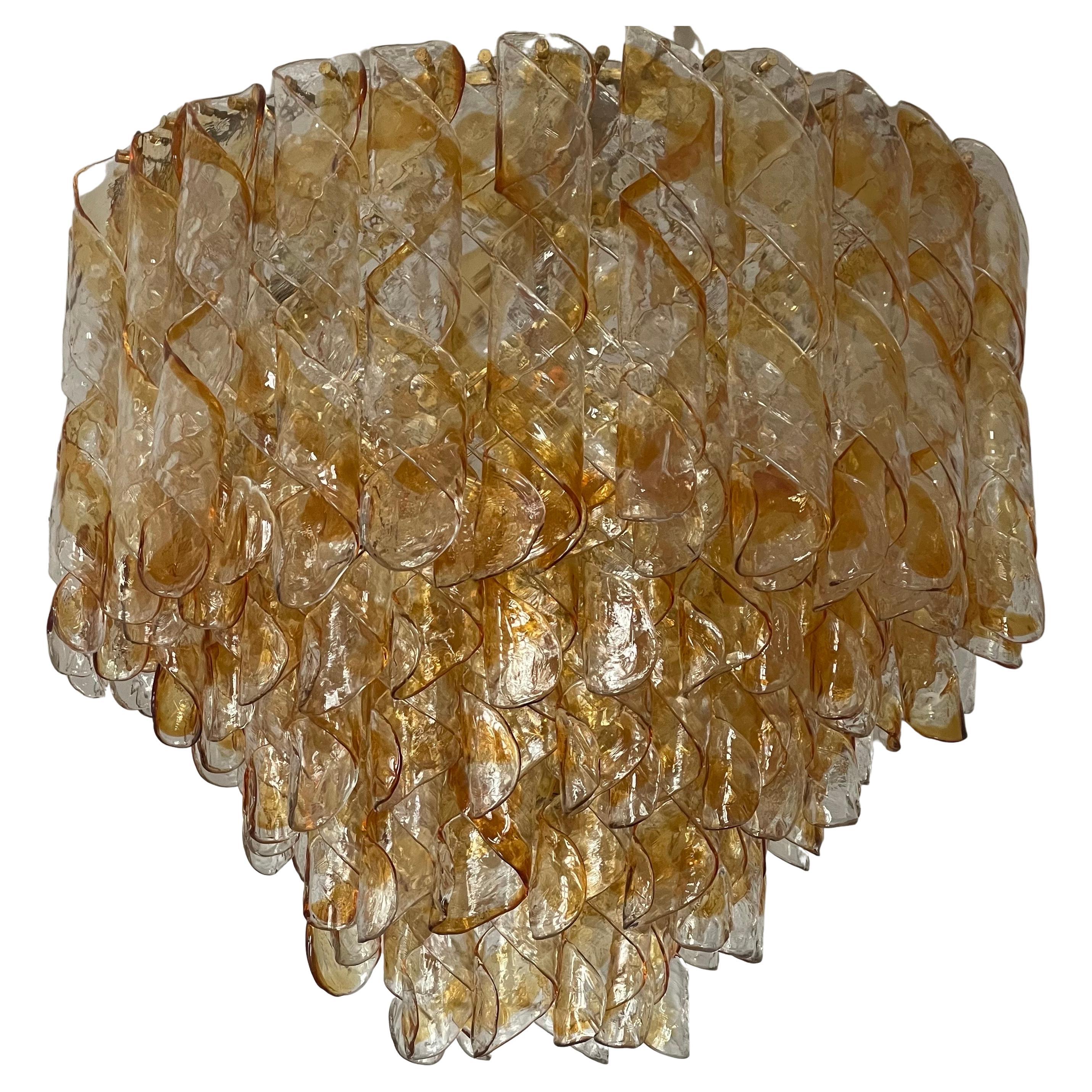 Huge Murano Spiral Amber Glass  Chandelier by Kaiser, circa 1960s For Sale