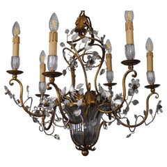 Vintage Gilt Iron Flower Leaves Chandelier by Giovani Banci, Italy,  circa 1960s