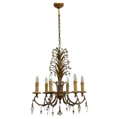 Italian Gilt Iron and Lead Crystal Chandelier by G.Banci,  circa 1970s