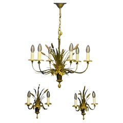 French Bronze Chandelier and Sconces by Maison Charles, France, 1970s