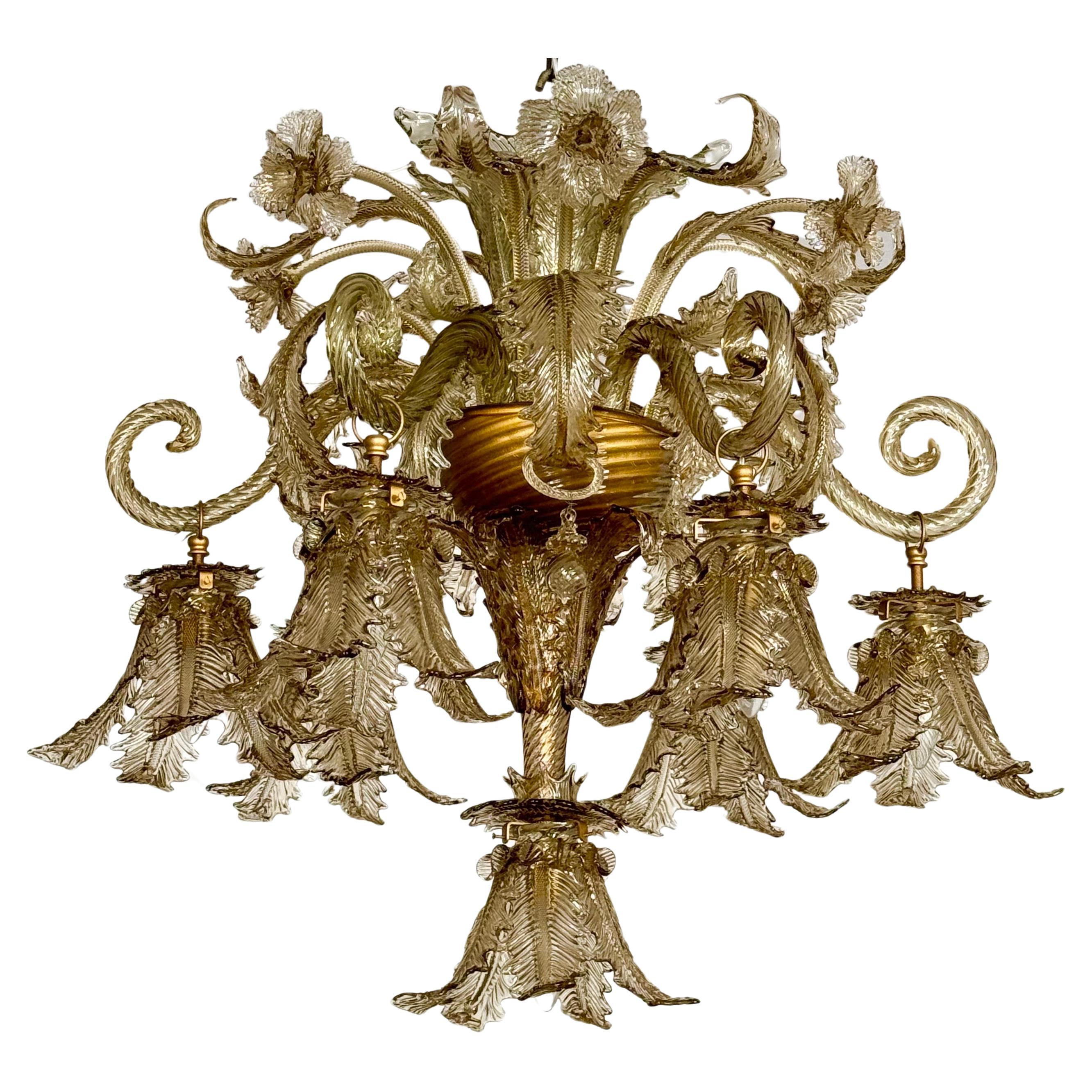  Exceptional Murano Glass Chandelier by Barovier Toso, Italy, 1940s For Sale