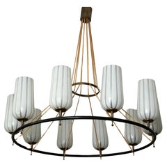Coppia di enormi lampadari austriaci in ferro e vetro a righe,  1940/50s