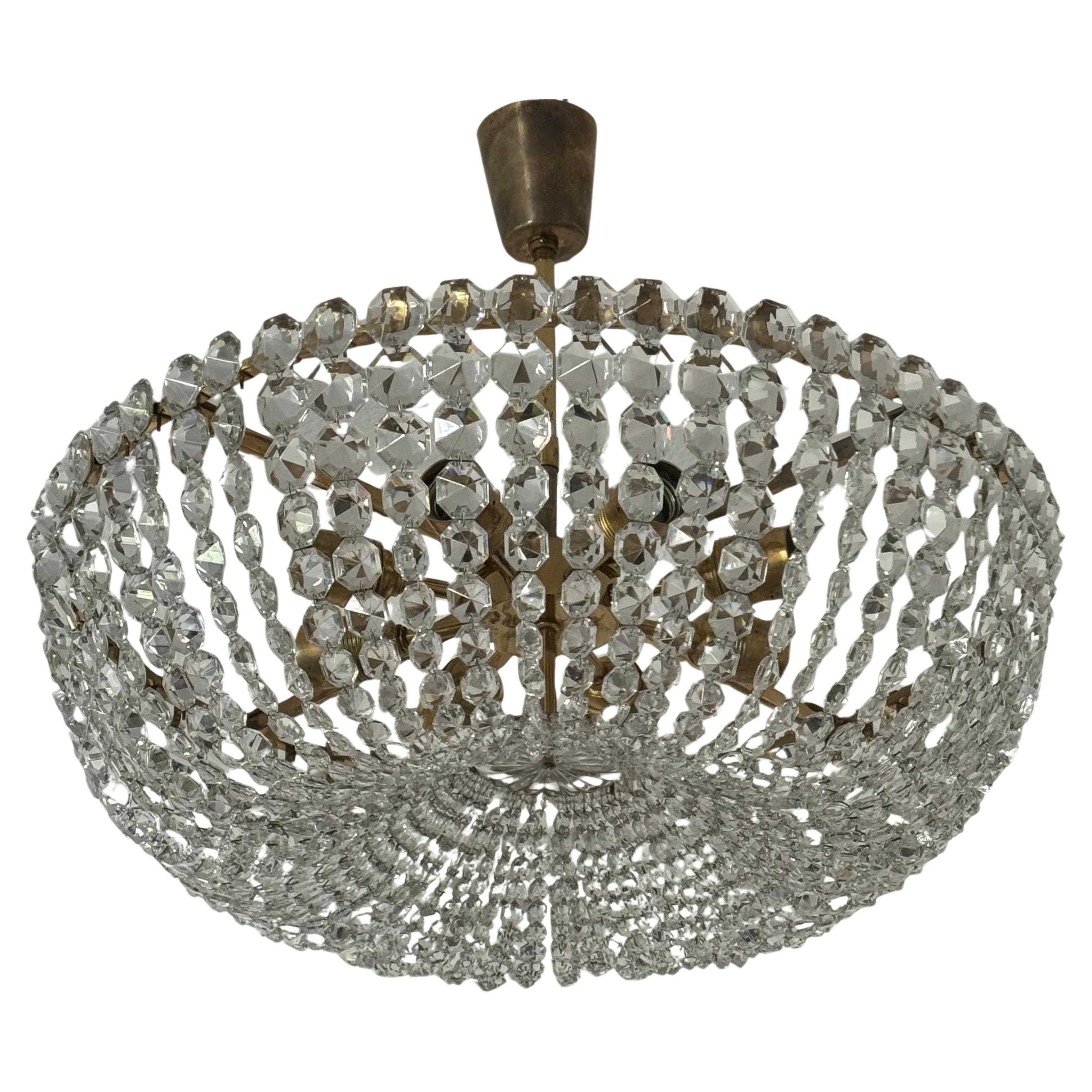 Exquisite Cut-Glass Basket Chandelier by J.L Lobmeyr, Vienna, circa 1960s For Sale