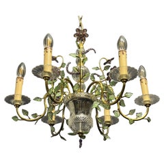 Amethyst Glass Leaves Chandelier in the Style of Maison Baguès, 1950s