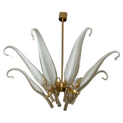 Large Impressive Franco Luce Murano Glass and Brass Chandelier, circa 1970s