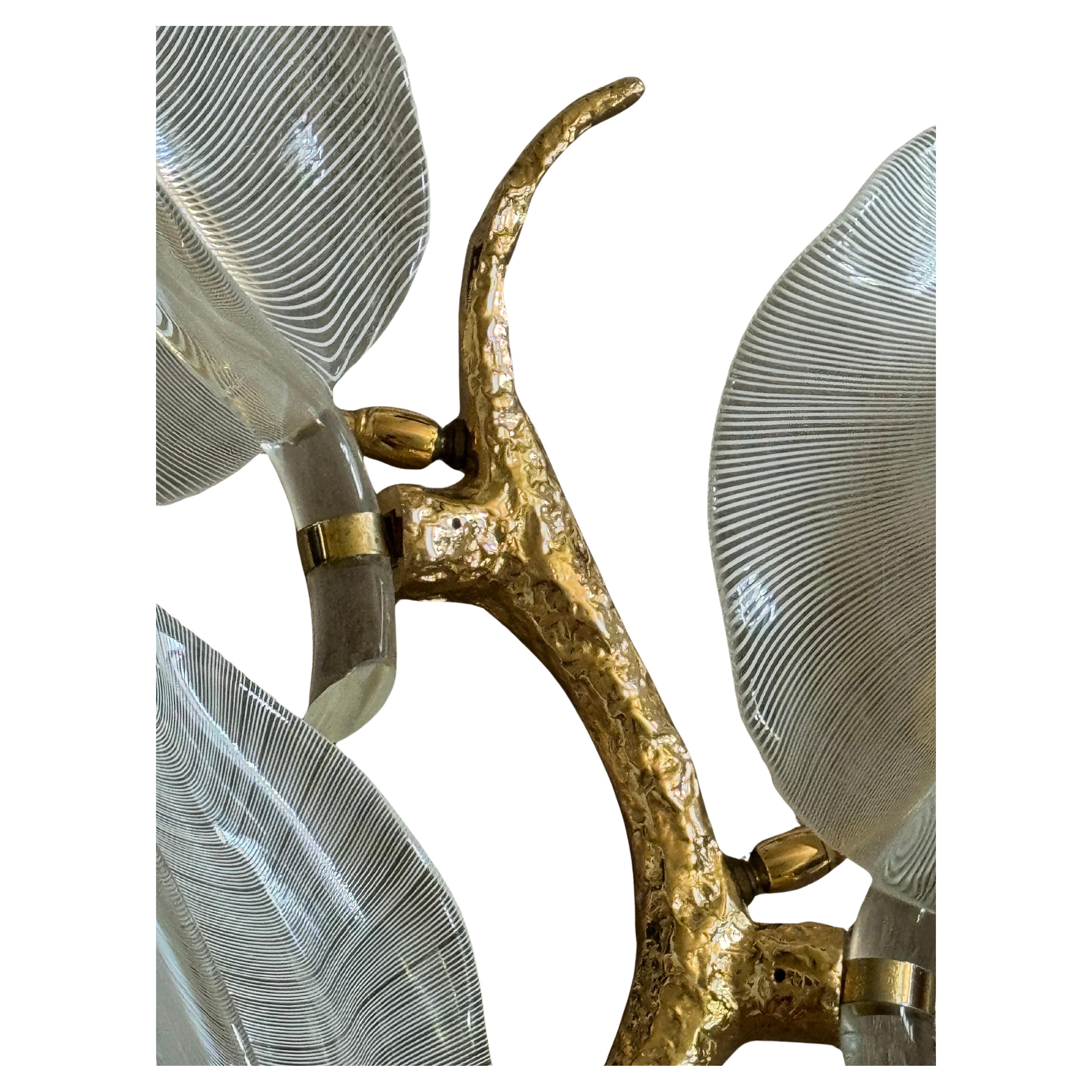 Italiano Grande e imponente applique in vetro di Murano e ottone di Franco Luce, circa anni '70 in vendita