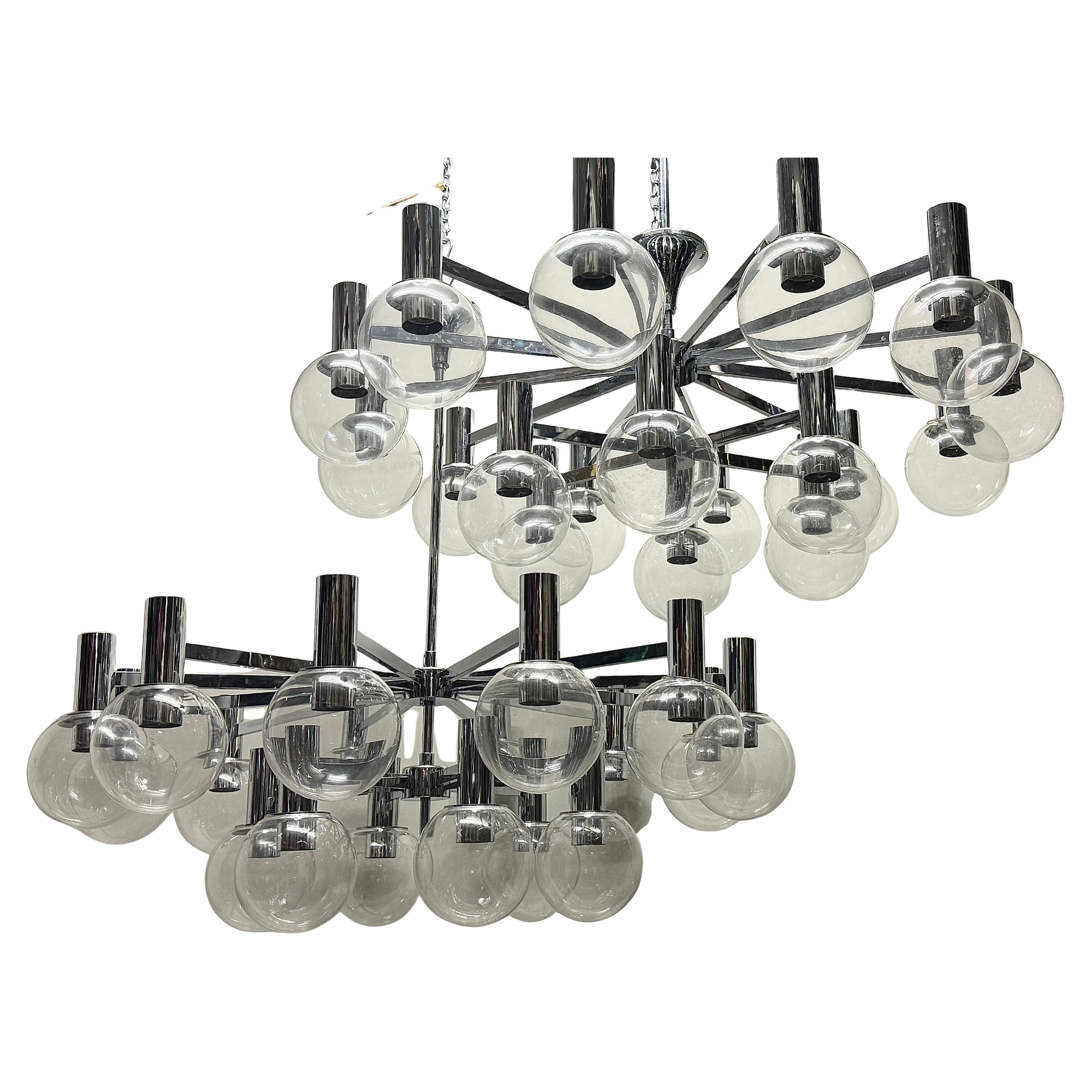 Pair of Extra Large Glass Globe Chandeliers by Glashütte Limburg, circa 1970s For Sale