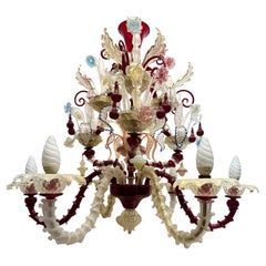 Large Exceptional Italian Rezzonico Murano Glass Chandelier, Italy 1980s