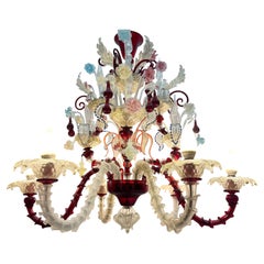 Large Exceptional Italian Rezzonico Murano Glass Chandelier, Italy 1980s